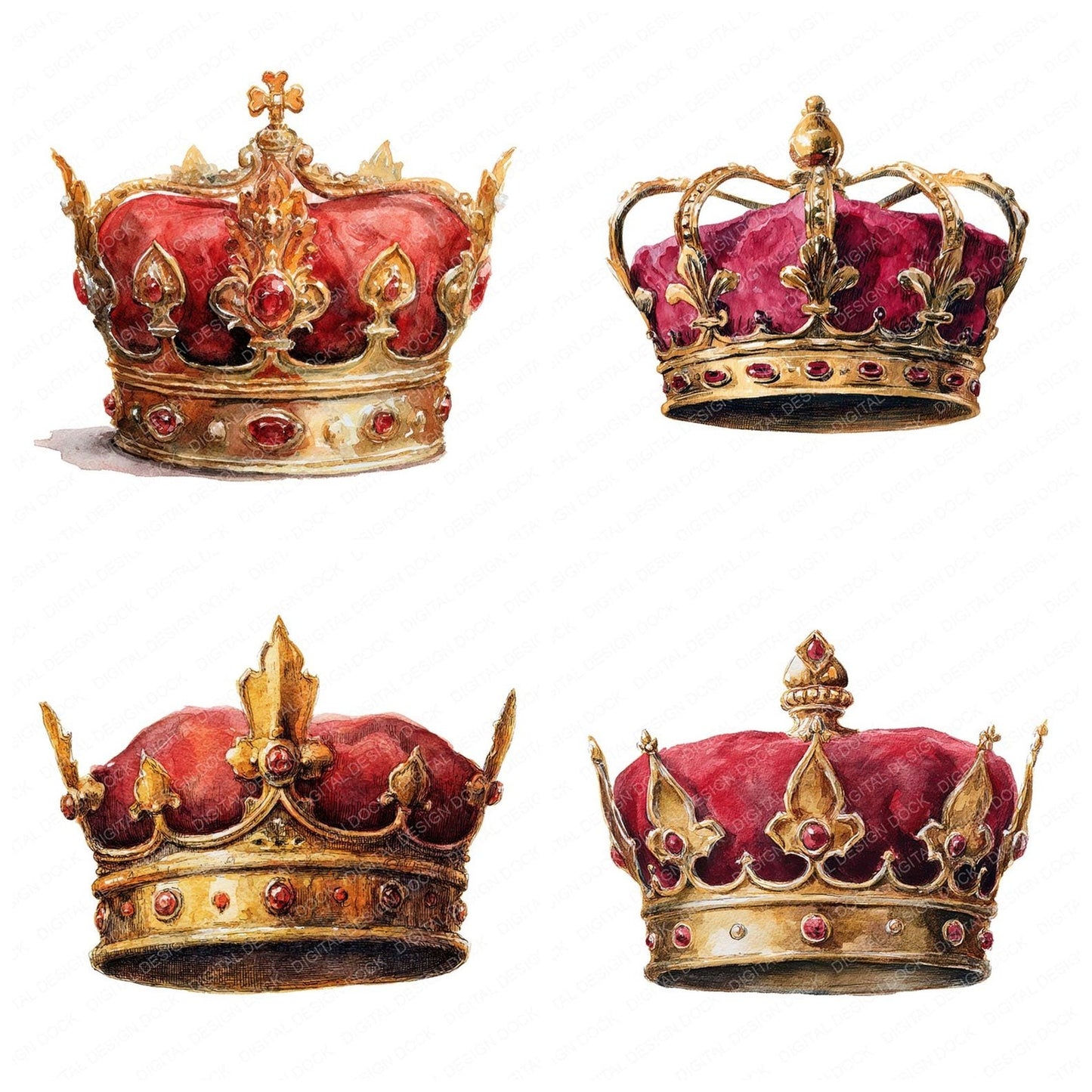 Watercolour Royal Crown Clipart Set (DDD007321)