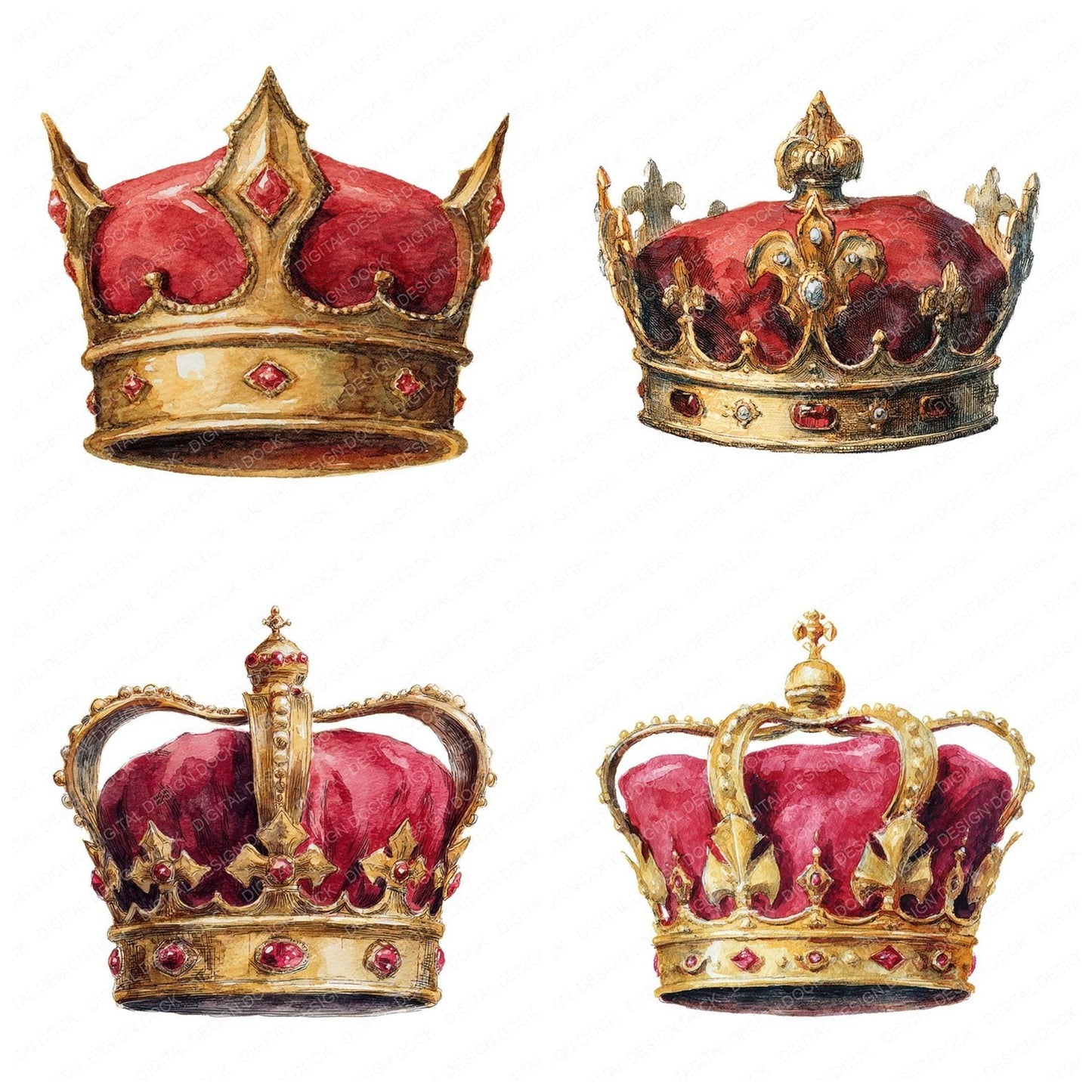 Watercolour Royal Crown Clipart Set (DDD007321)