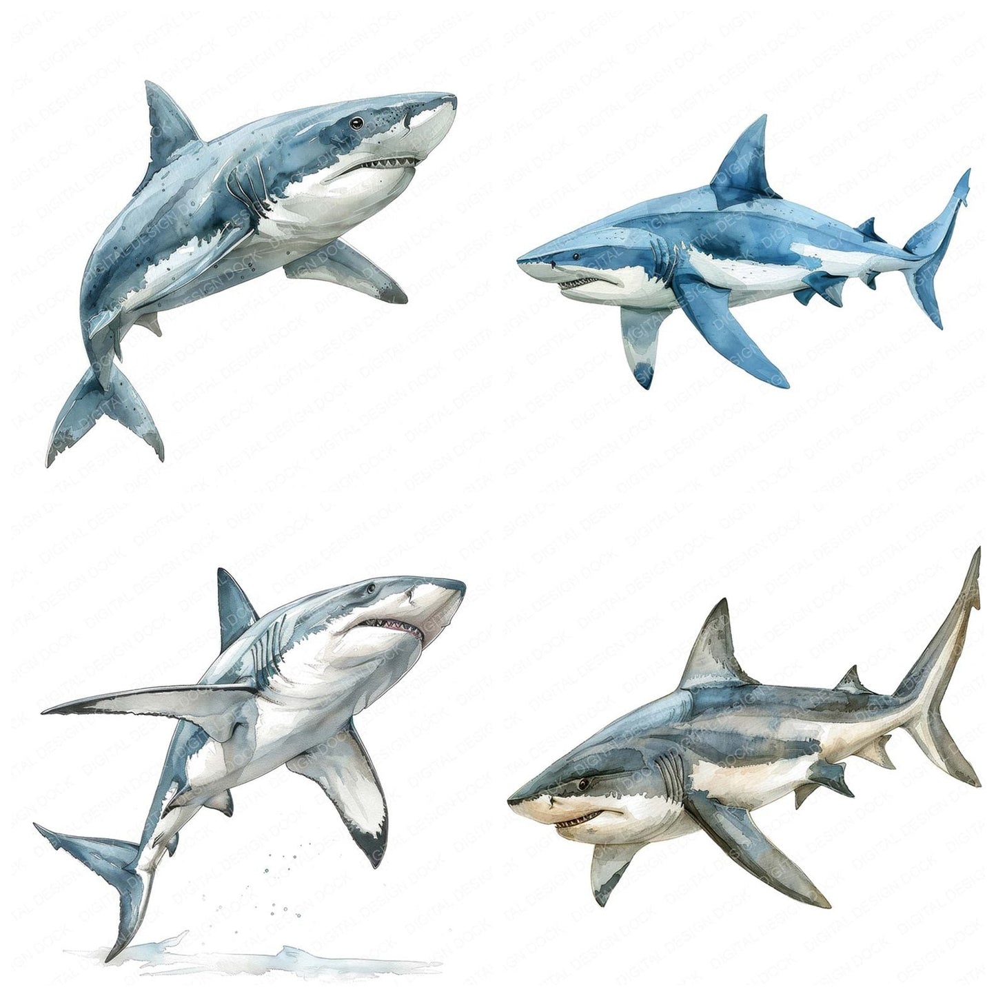 Watercolour Shark Clipart Set (DDD007330)