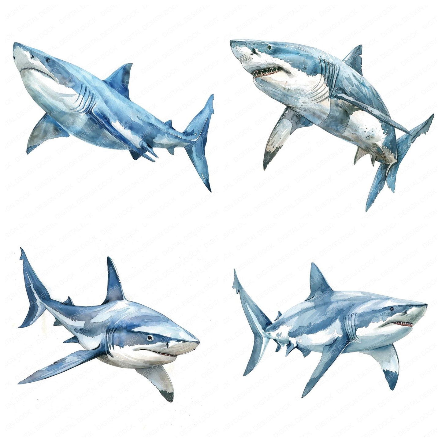 Watercolour Shark Clipart Set (DDD007330)