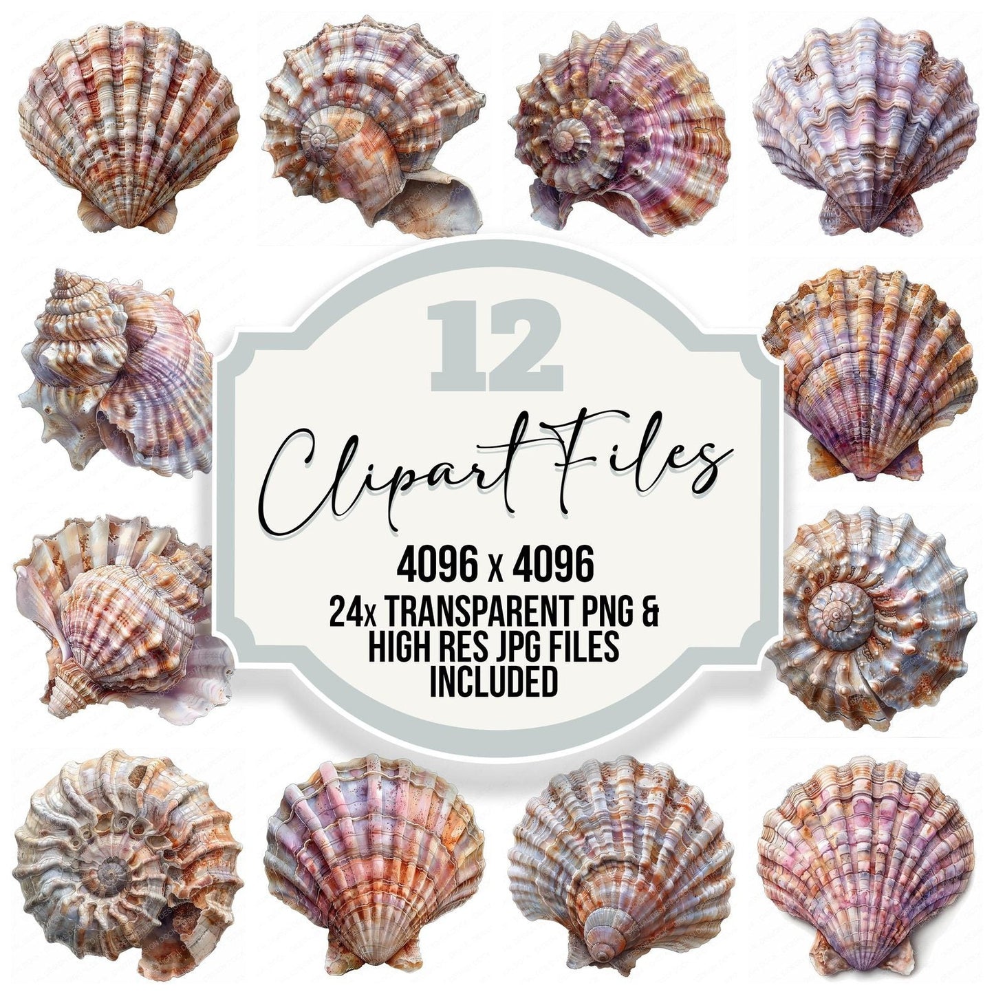 Watercolour Shell Fossil Clipart Set (DDD007331)