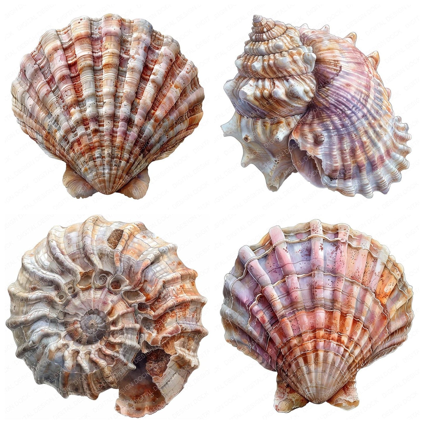Watercolour Shell Fossil Clipart Set (DDD007331)