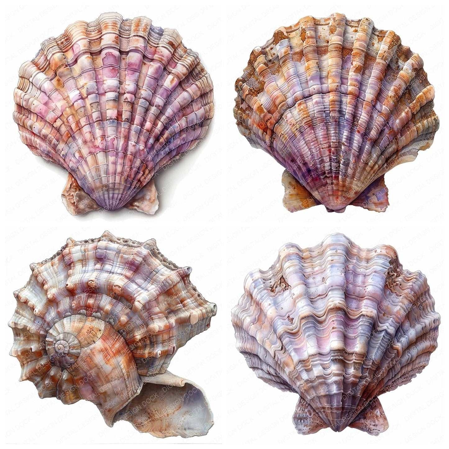 Watercolour Shell Fossil Clipart Set (DDD007331)
