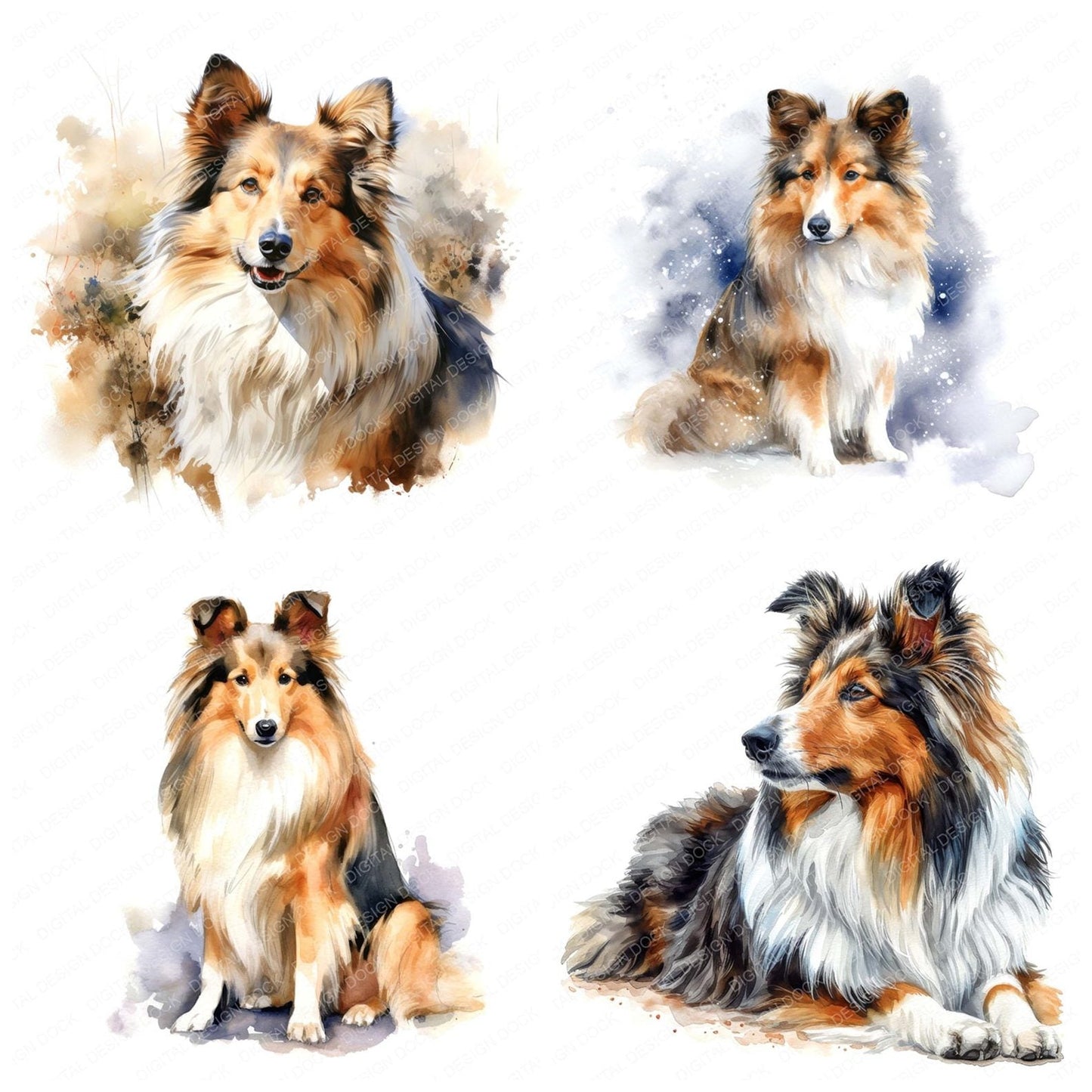 Watercolour Shetland Sheepdog Clipart Set (DDD007332)