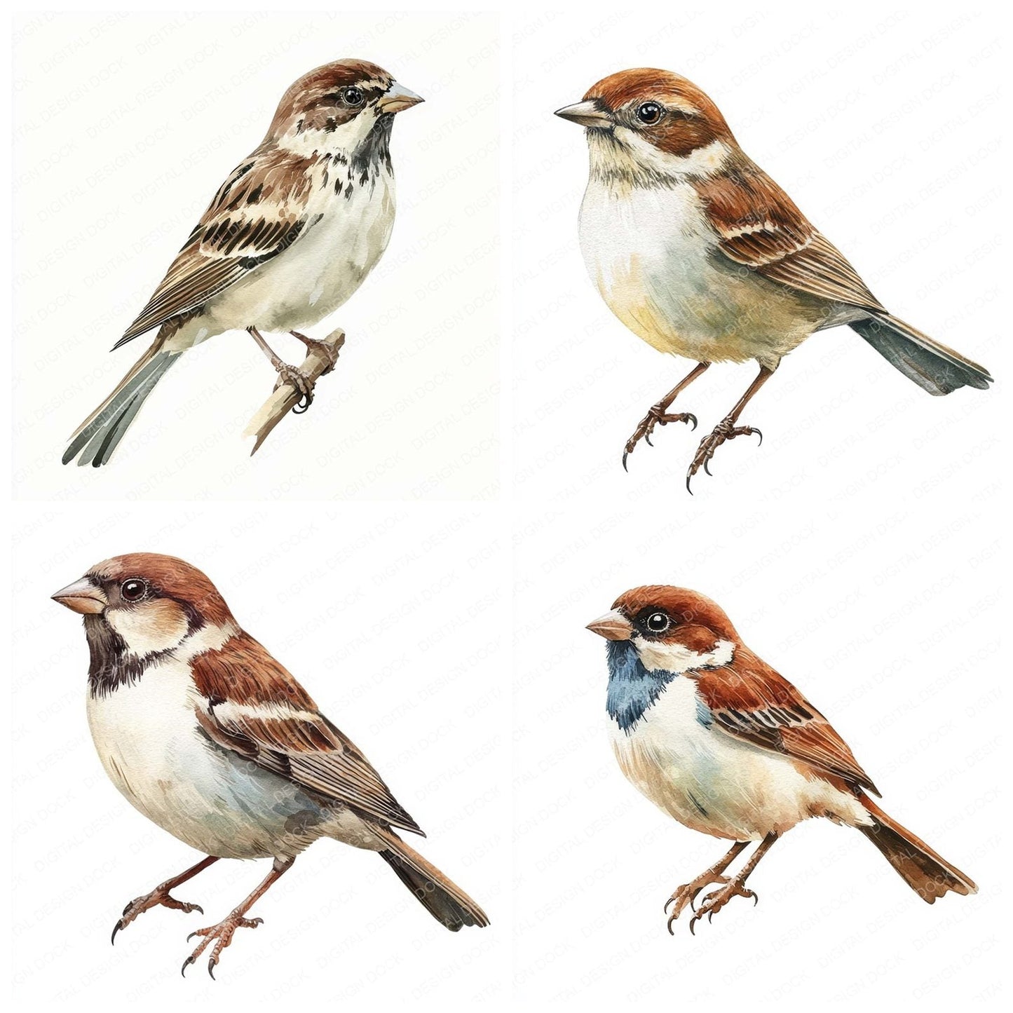 Watercolour Sparrow Bird Clipart Set (DDD007348)