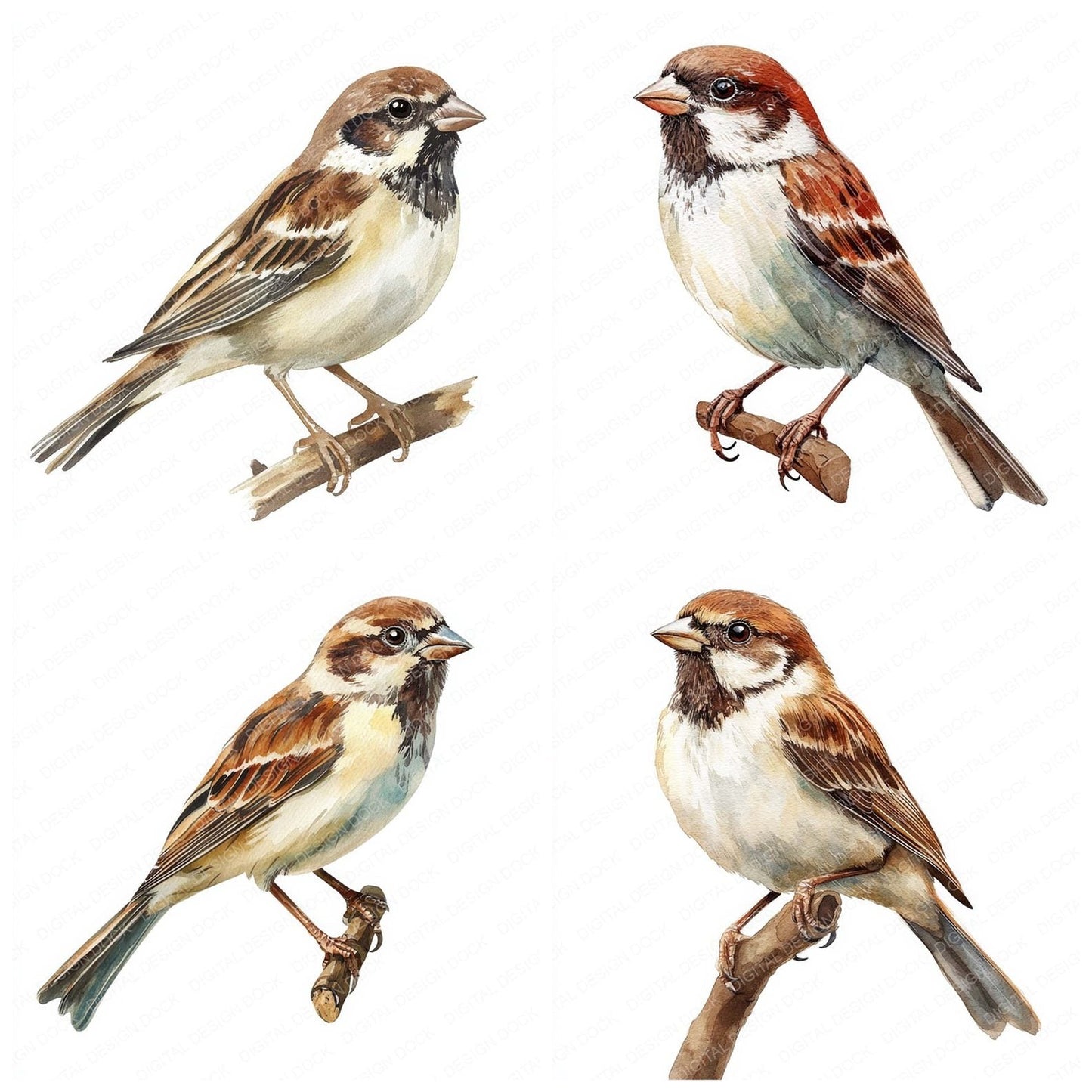 Watercolour Sparrow Bird Clipart Set (DDD007348)