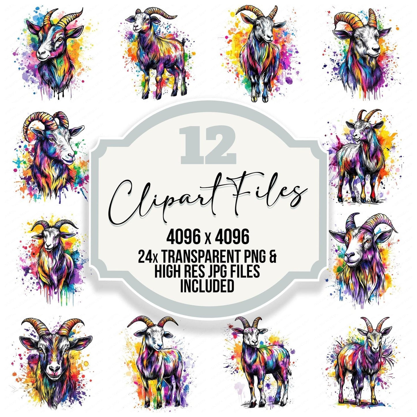 Watercolour Spatter Goat Clipart Set (DDD007351)