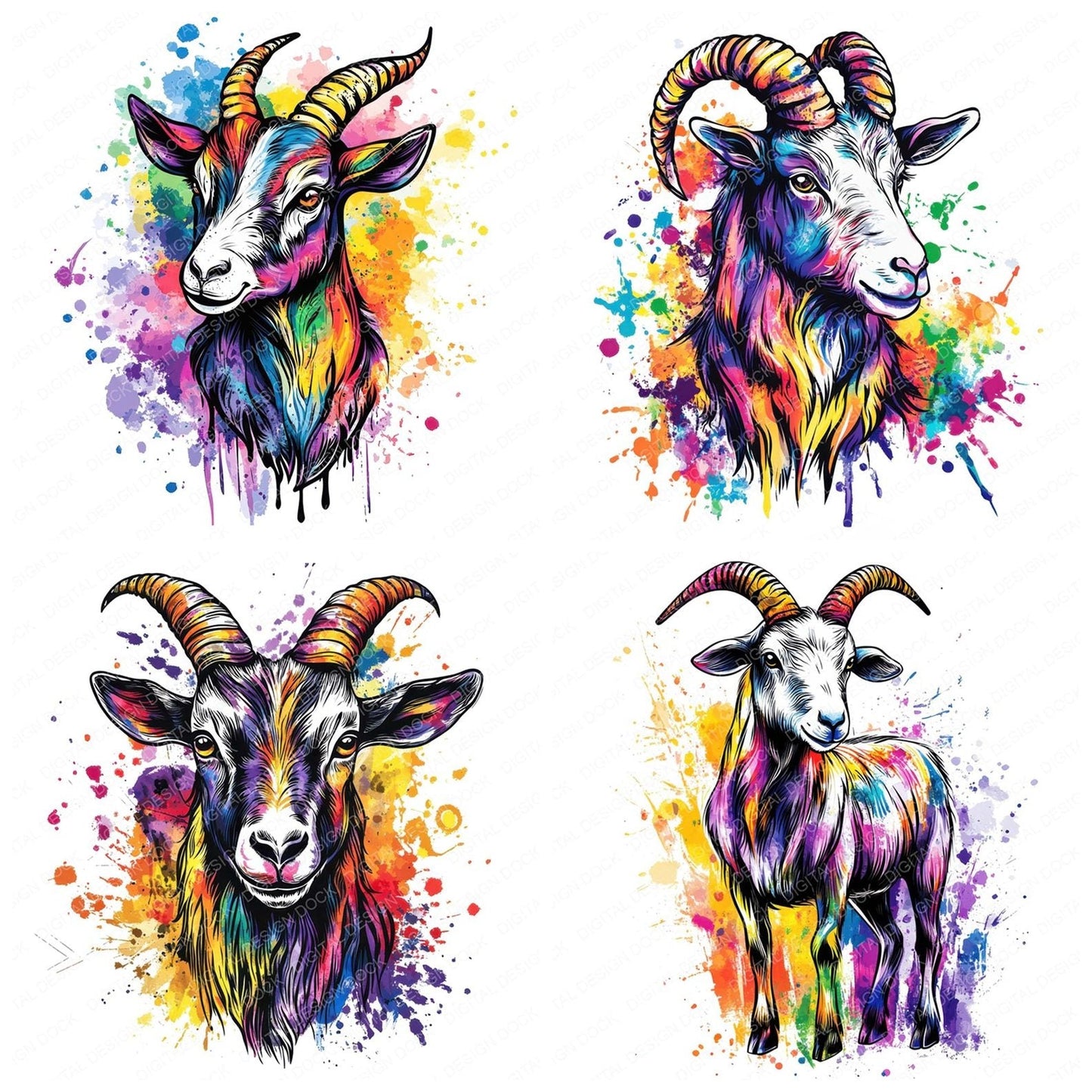 Watercolour Spatter Goat Clipart Set (DDD007351)