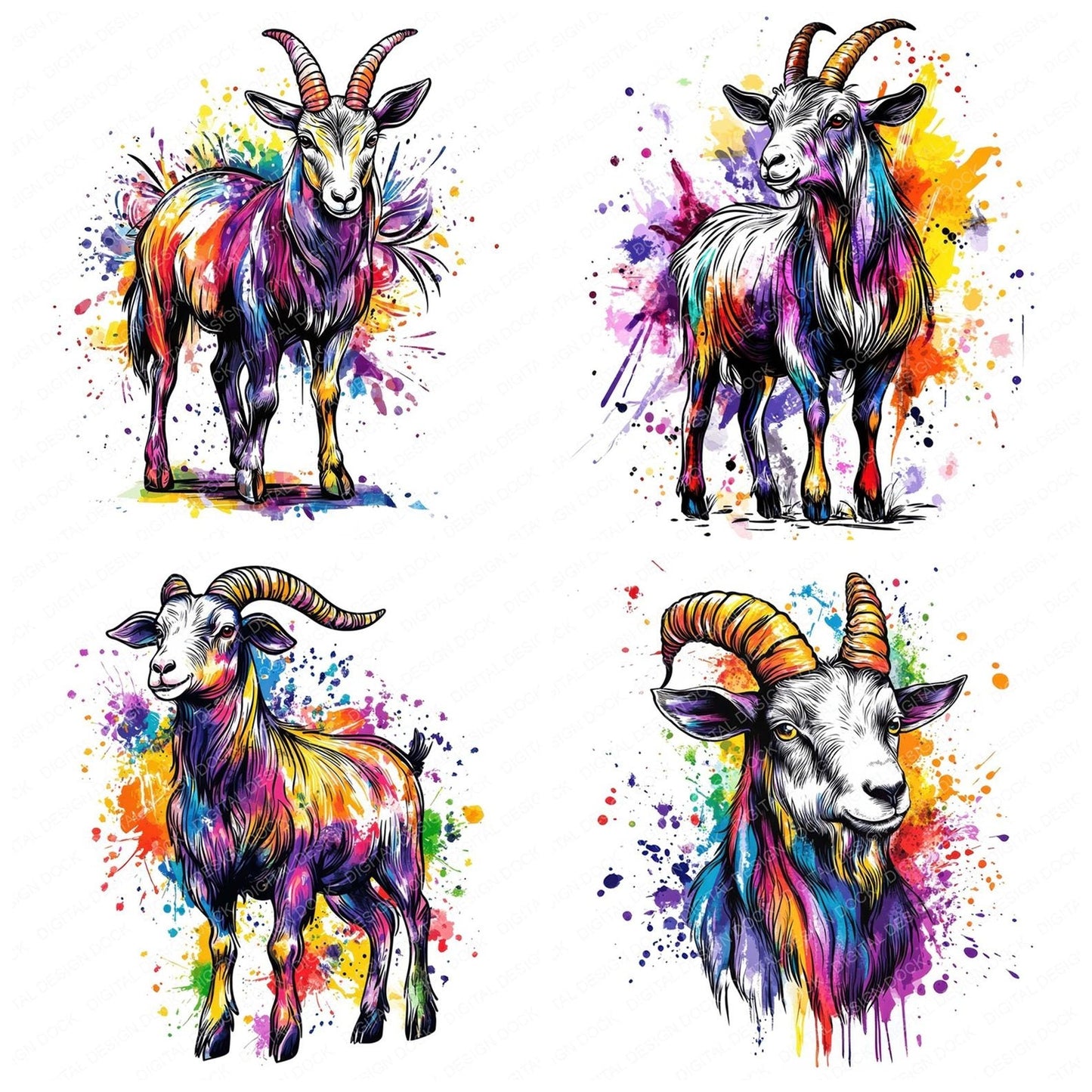 Watercolour Spatter Goat Clipart Set (DDD007351)