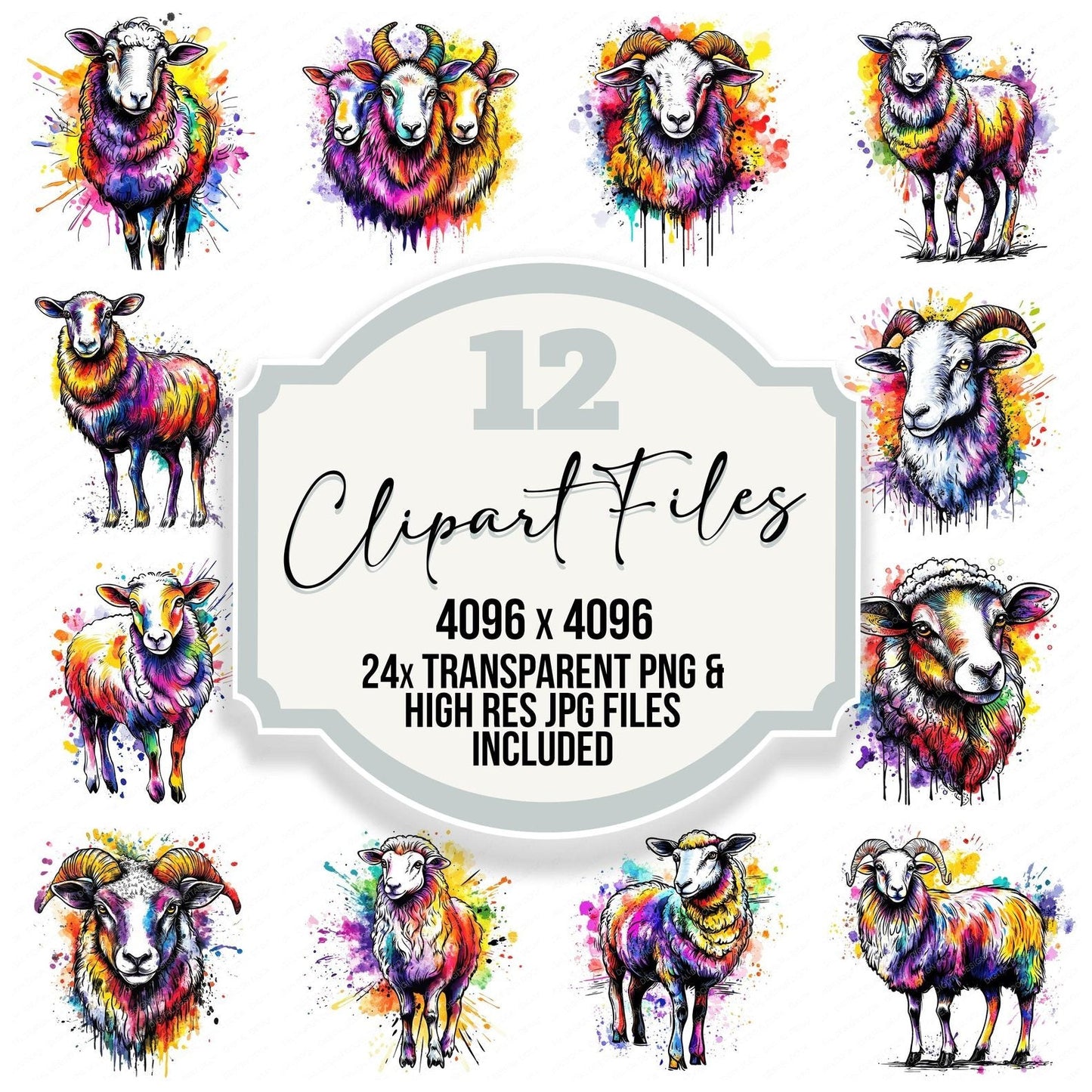 Watercolour Spatter Sheep Clipart Set (DDD007353)