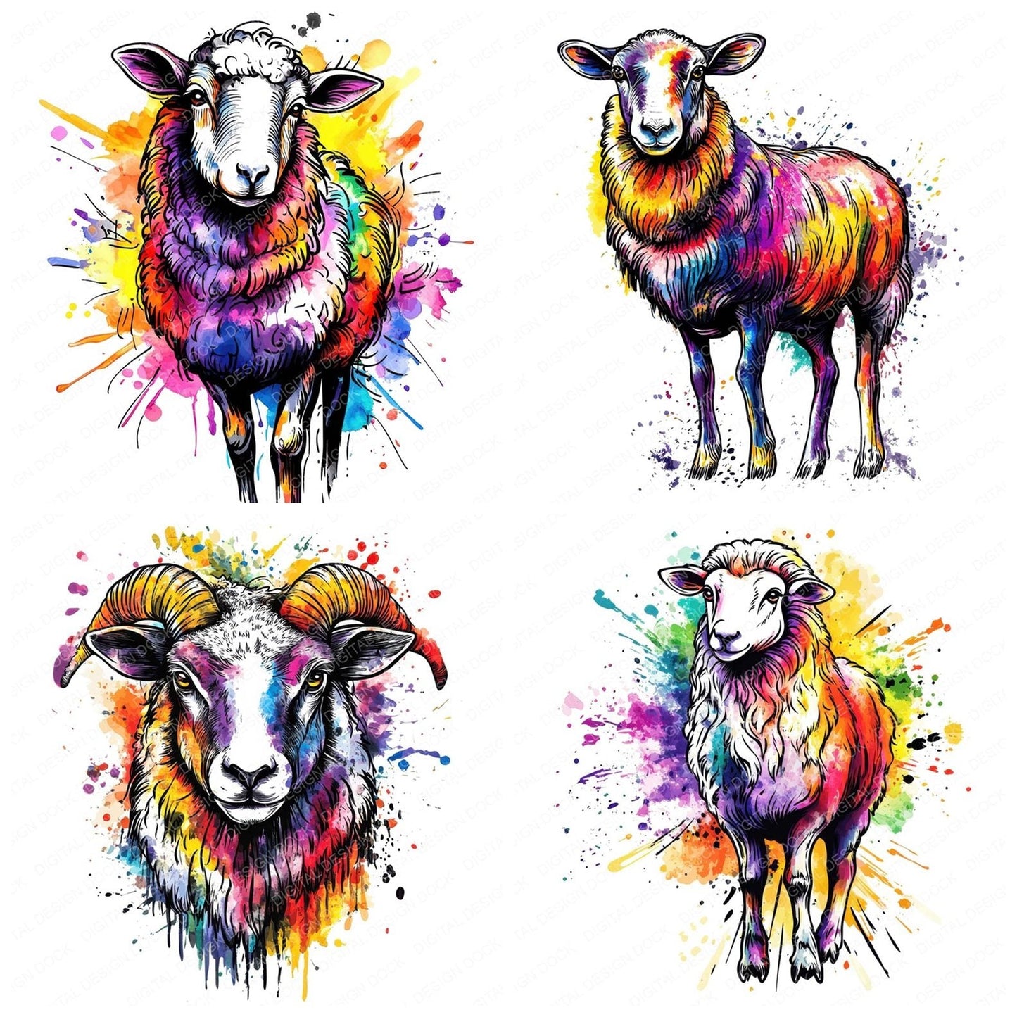 Watercolour Spatter Sheep Clipart Set (DDD007353)