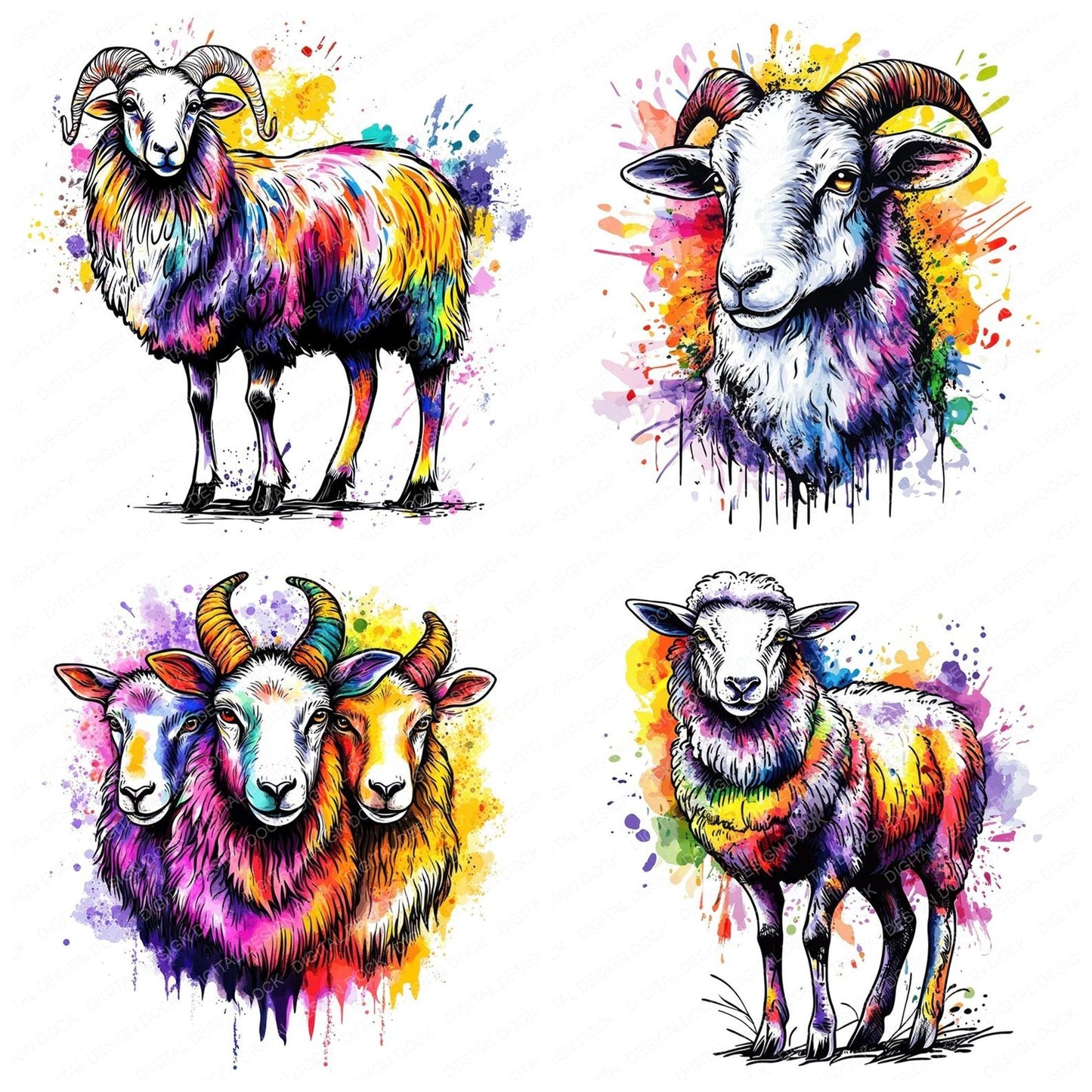 Watercolour Spatter Sheep Clipart Set (DDD007353)