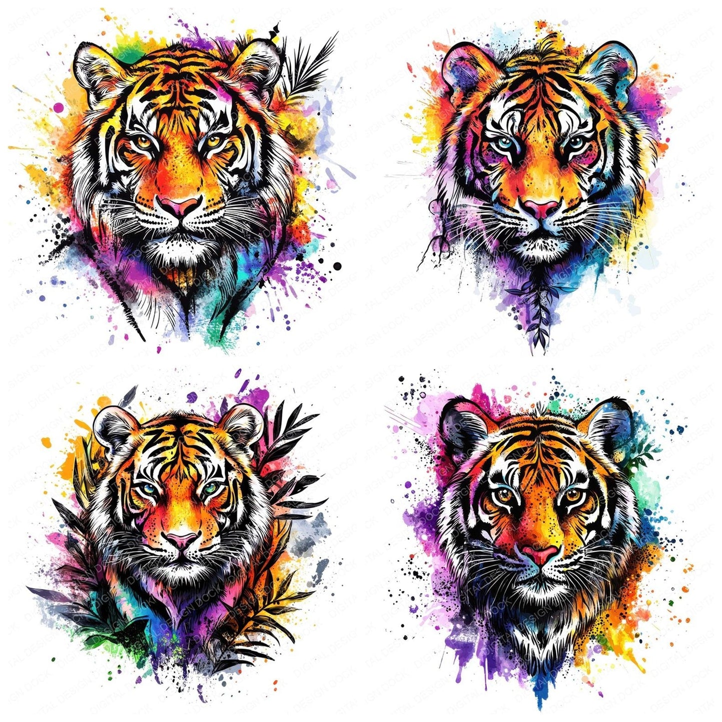 Watercolour Spatter Tiger Clipart Set (DDD007354)