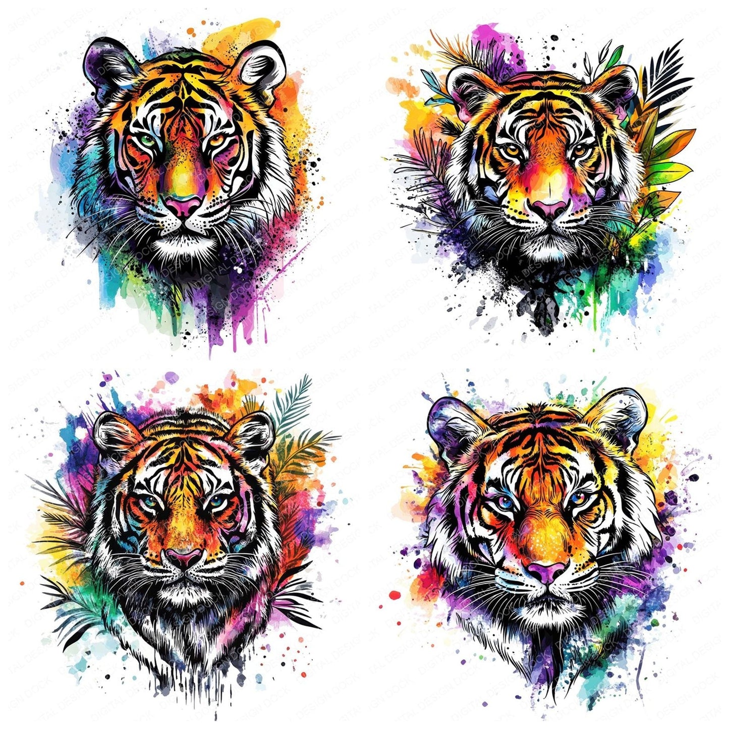 Watercolour Spatter Tiger Clipart Set (DDD007354)