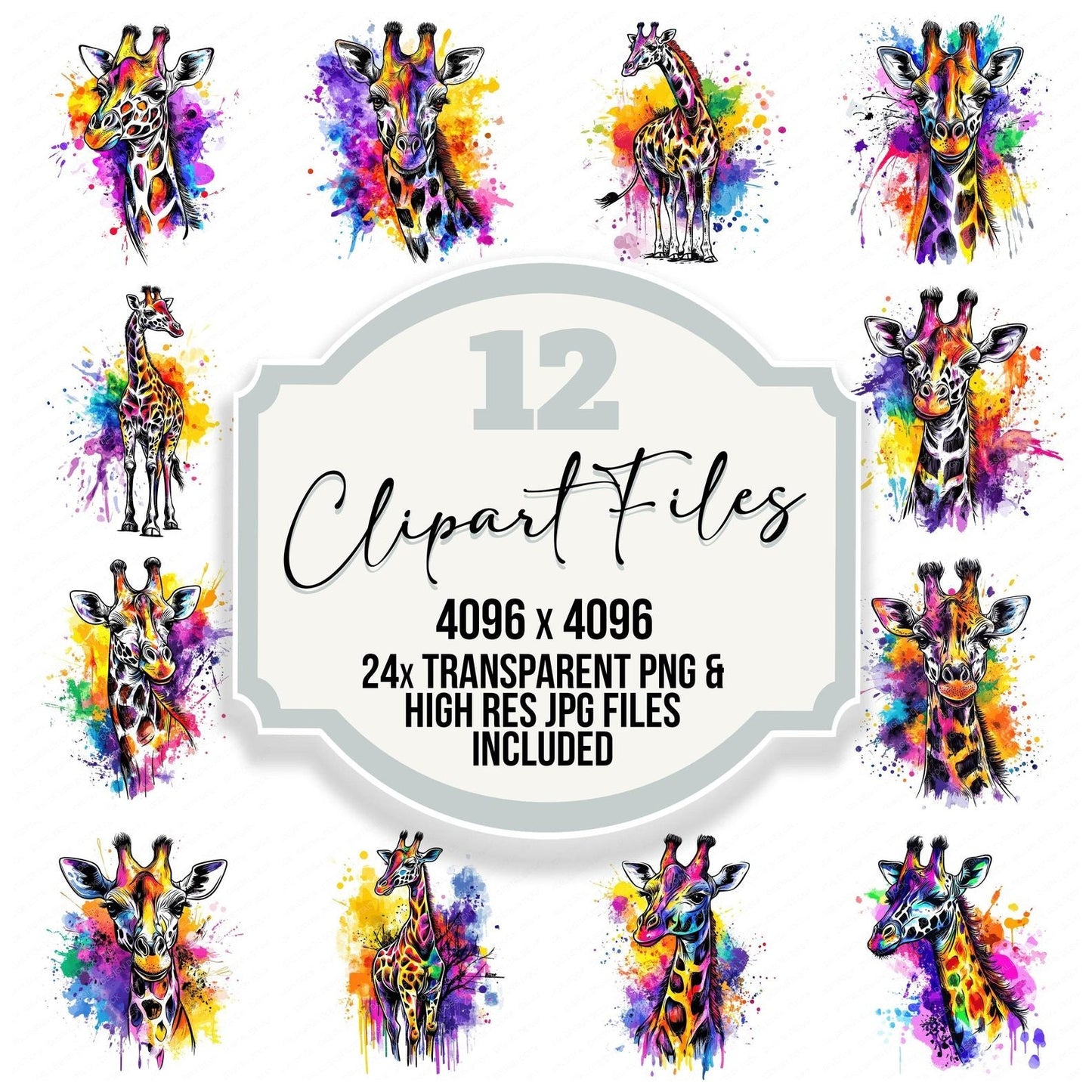 Watercolour Splatter Giraffe Clipart Set (DDD007366)