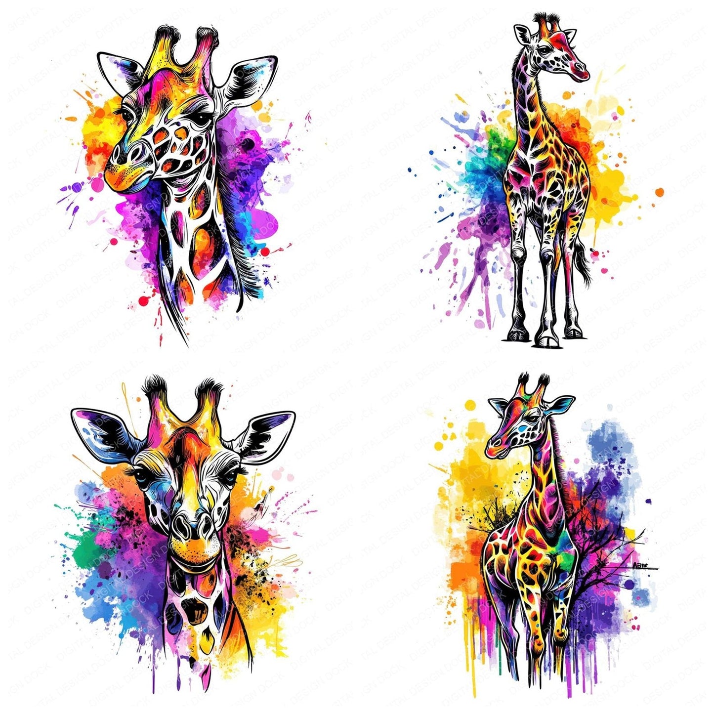 Watercolour Splatter Giraffe Clipart Set (DDD007366)