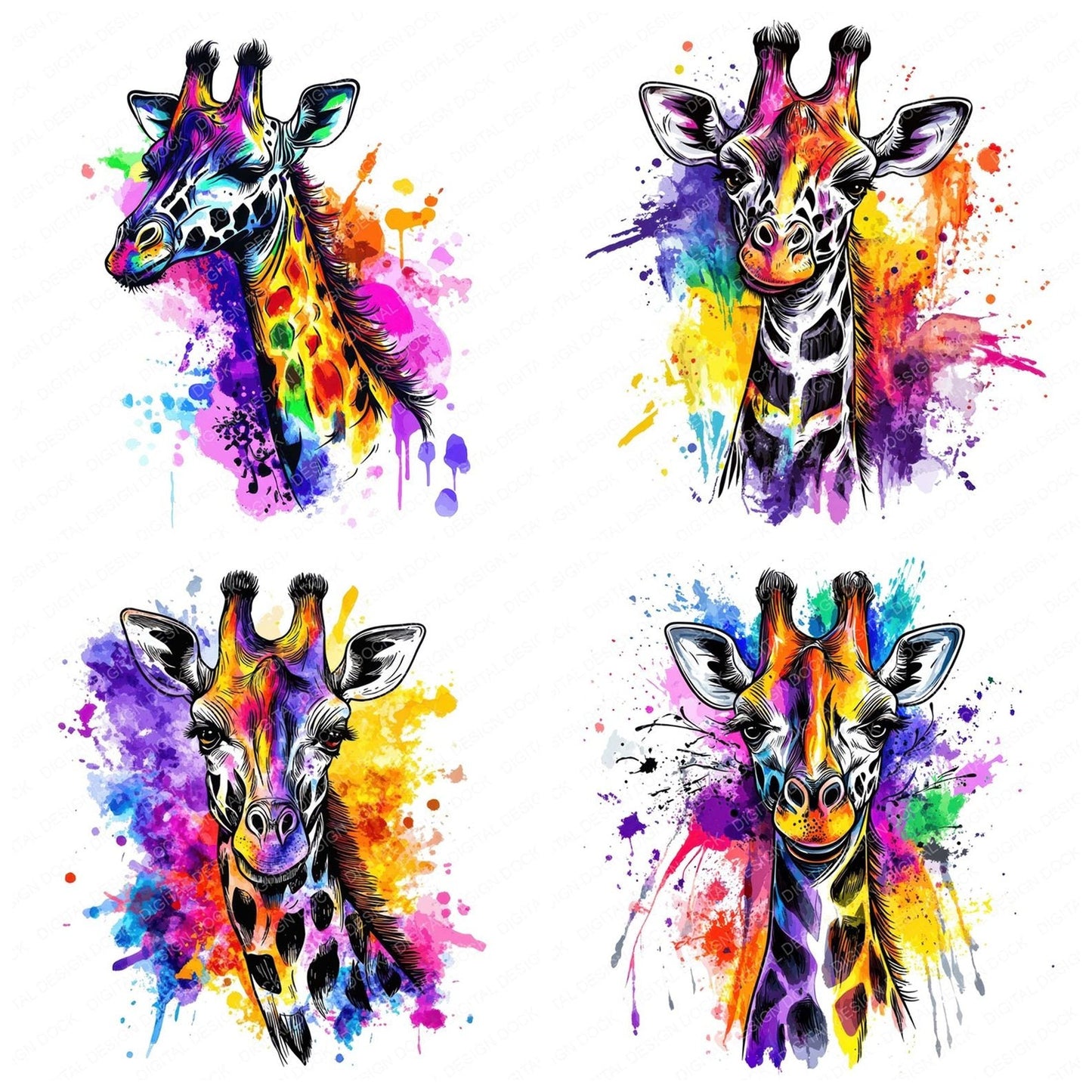 Watercolour Splatter Giraffe Clipart Set (DDD007366)