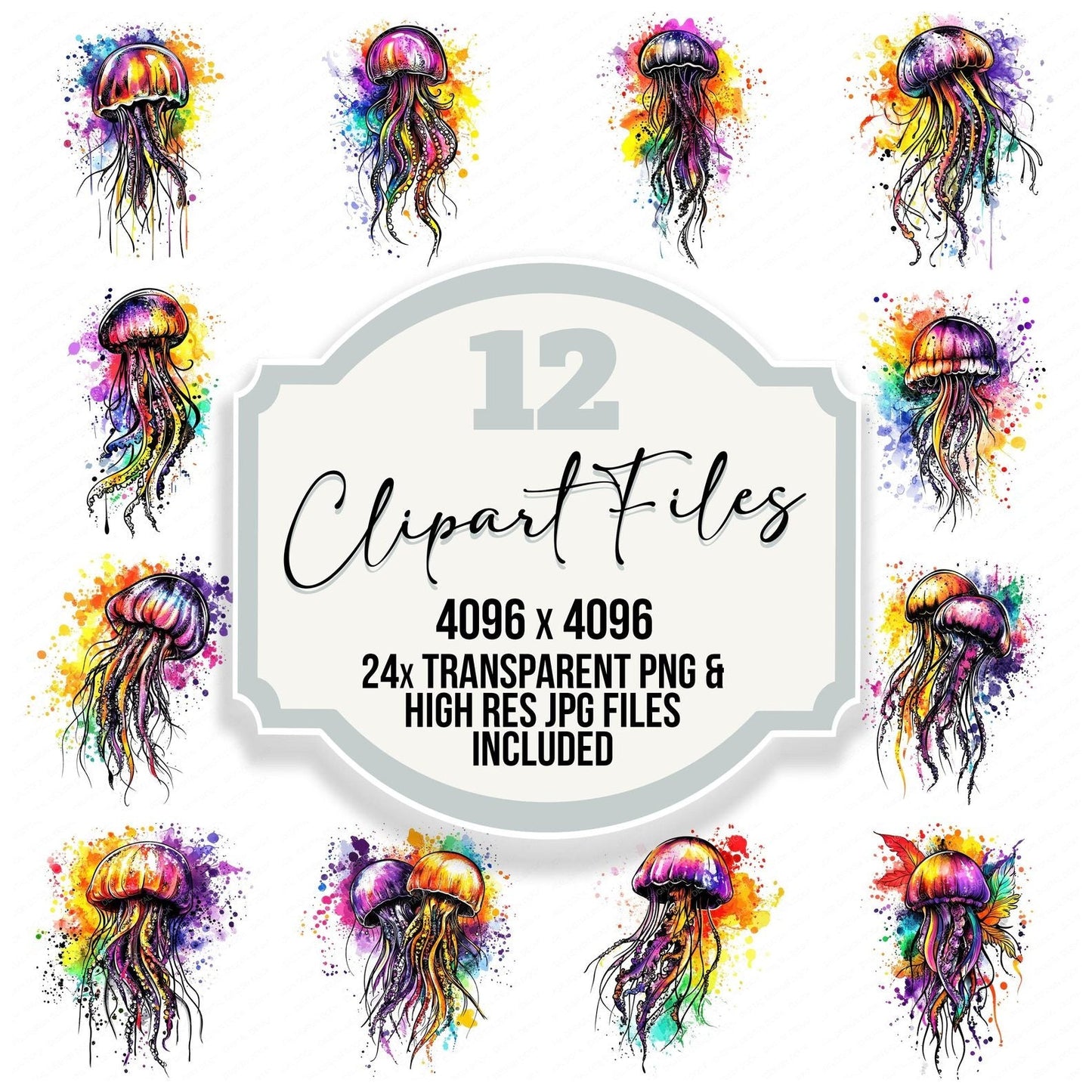 Watercolour Splatter Jellyfish Clipart Set (DDD007368)