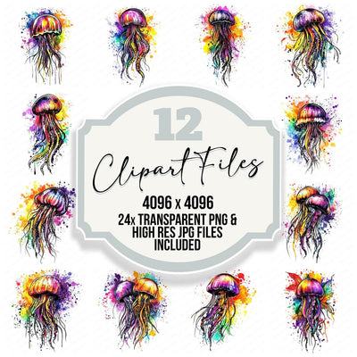 Watercolour Splatter Jellyfish Clipart Set (DDD007368)
