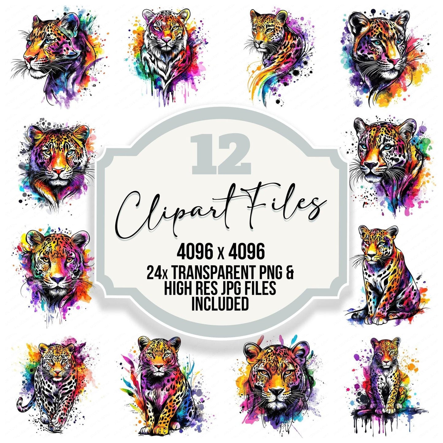 Watercolour Splatter Leopard Clipart Set (DDD007369)