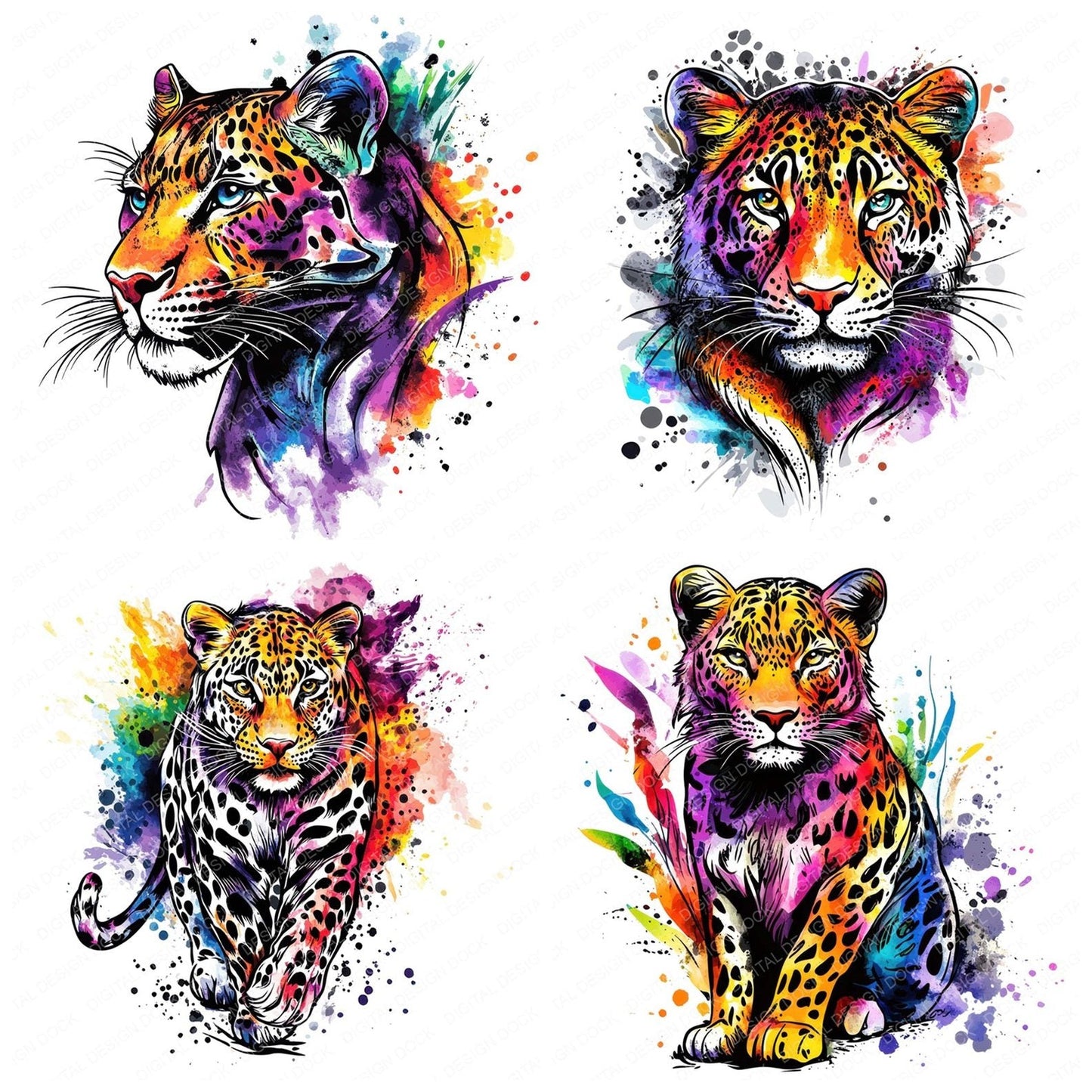 Watercolour Splatter Leopard Clipart Set (DDD007369)