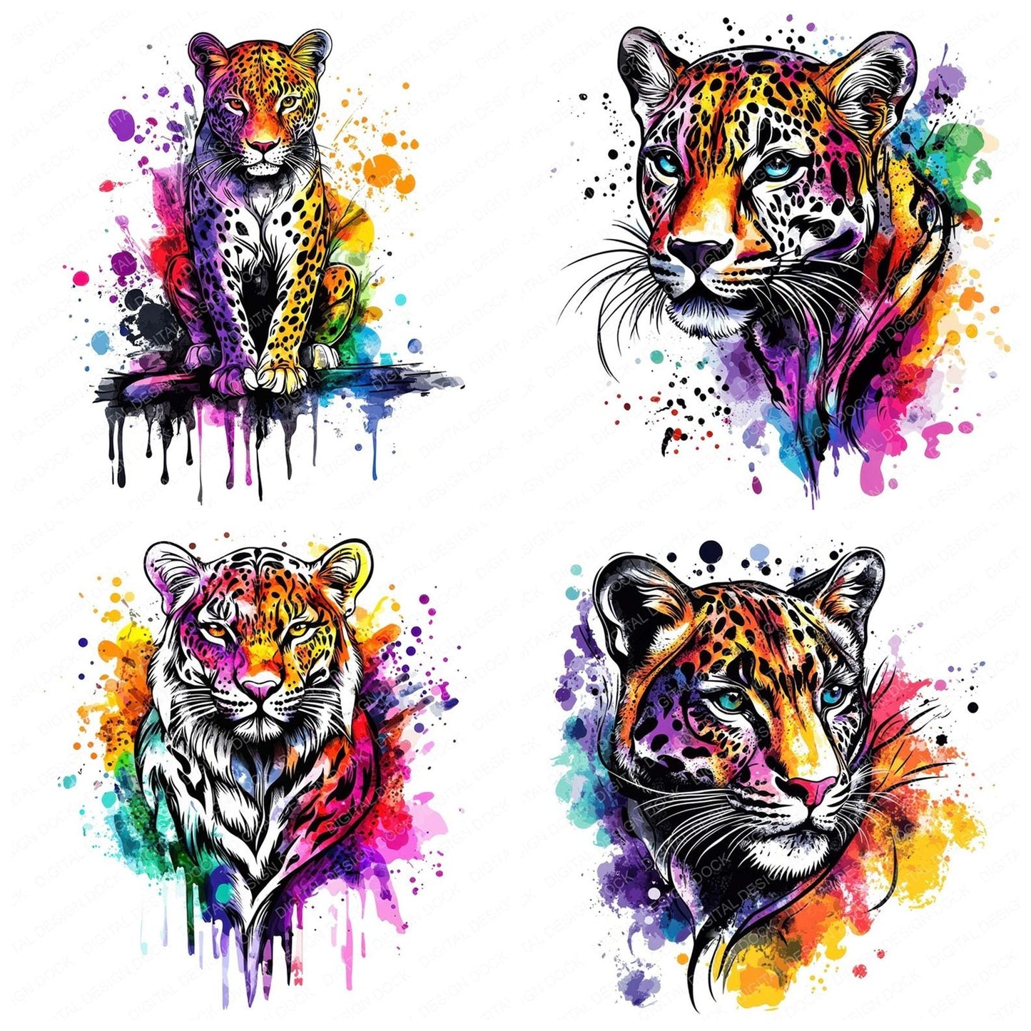 Watercolour Splatter Leopard Clipart Set (DDD007369)