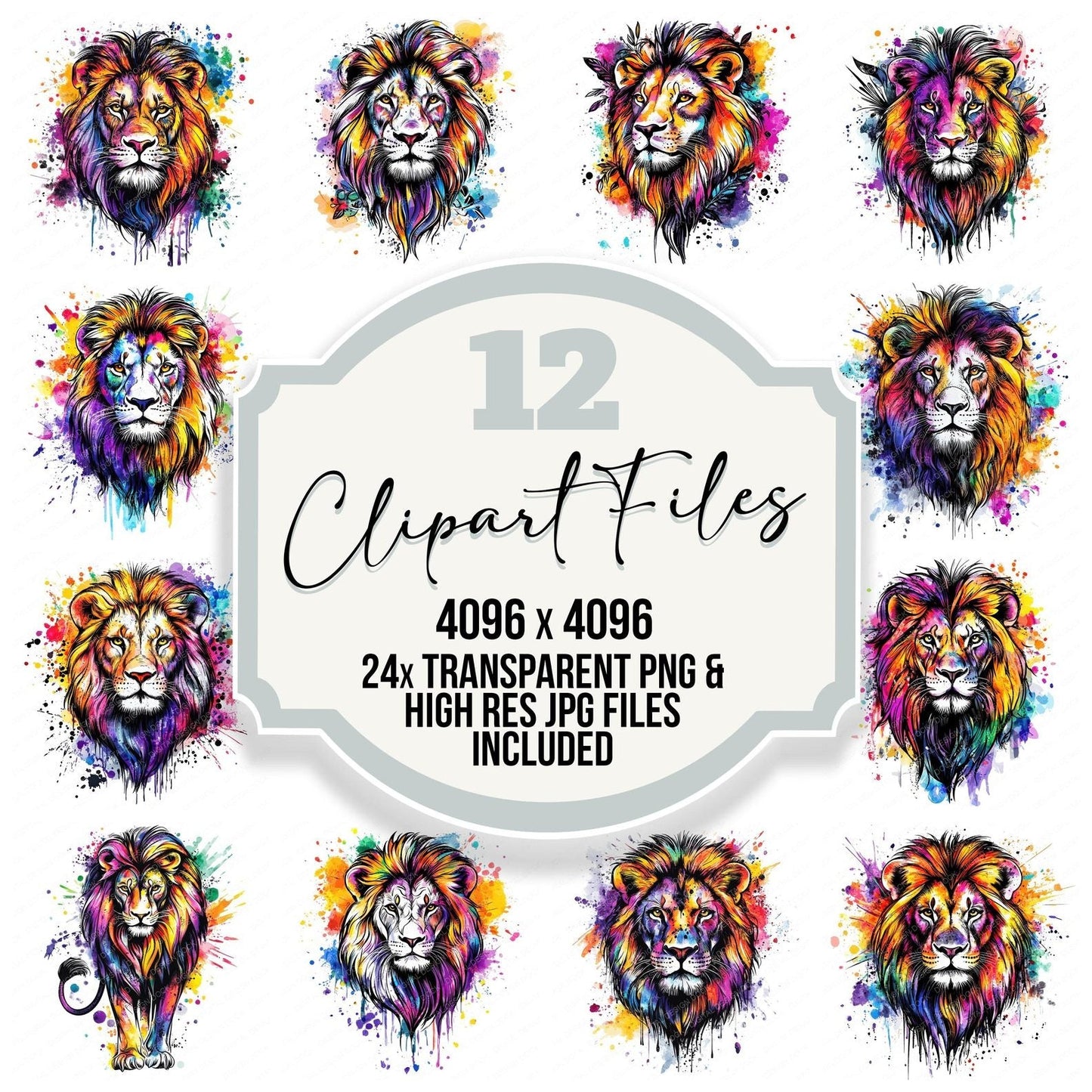 Watercolour Splatter Lion Clipart Set (DDD007370)