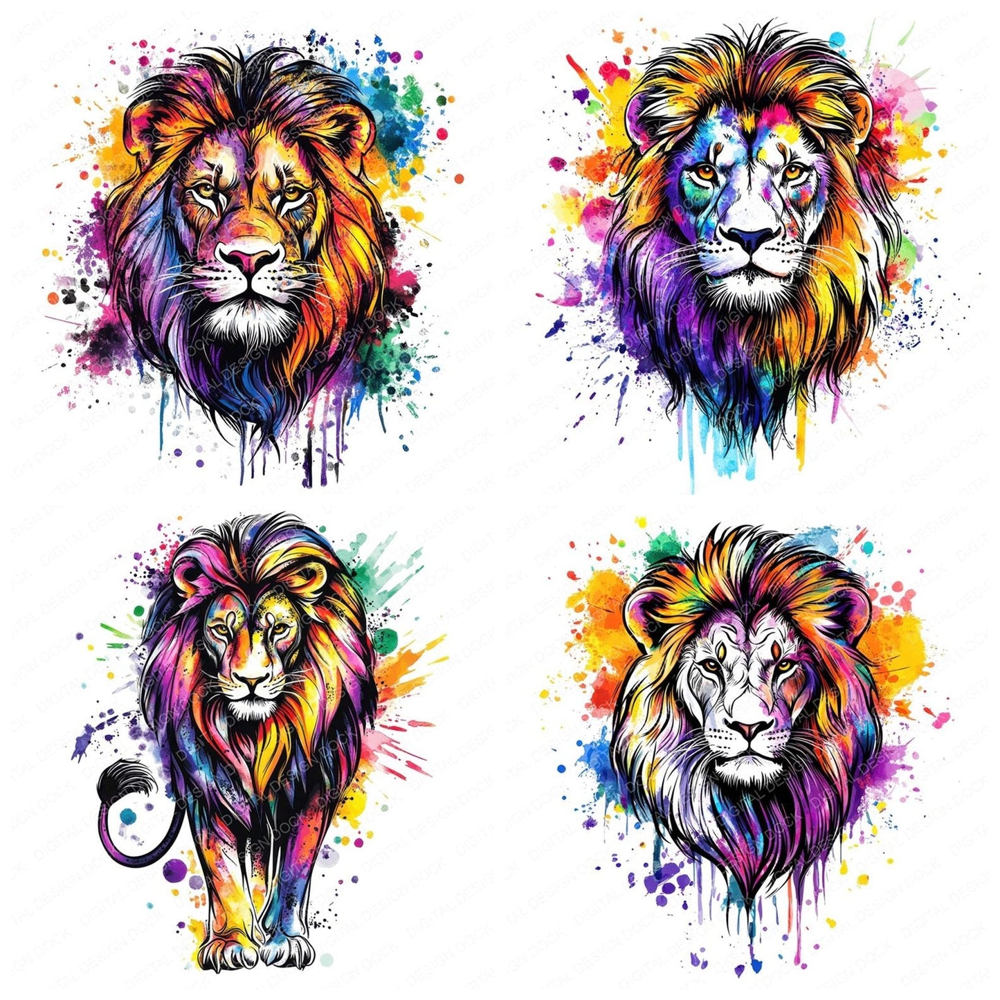 Watercolour Splatter Lion Clipart Set (DDD007370)
