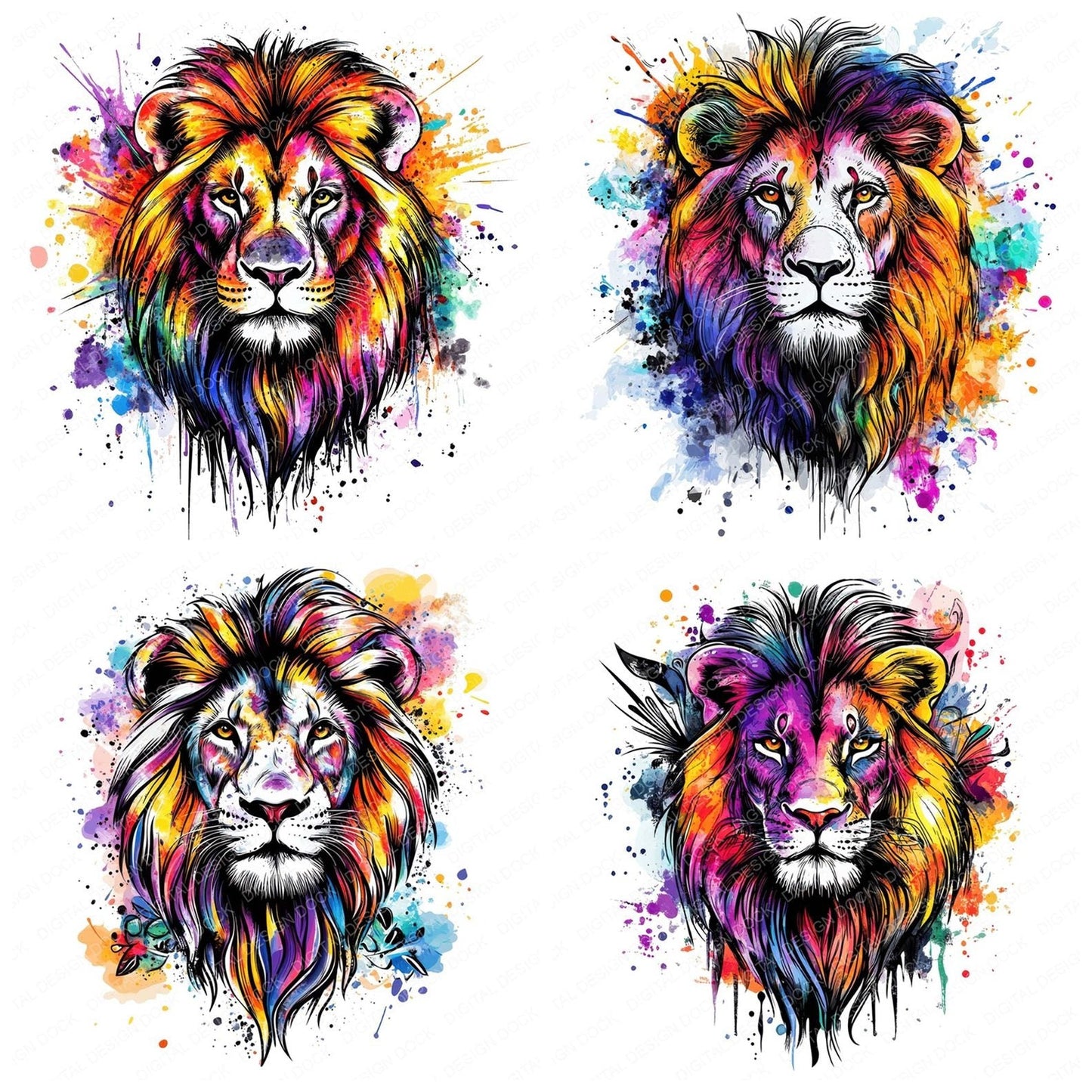 Watercolour Splatter Lion Clipart Set (DDD007370)