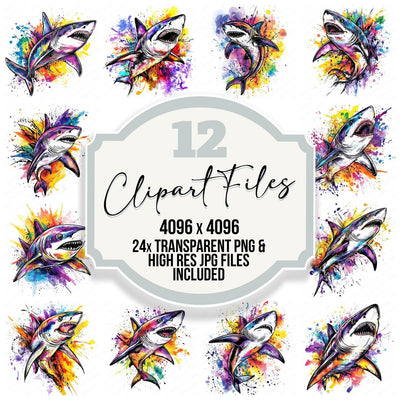 Watercolour Splatter Shark Clipart Set (DDD007372)