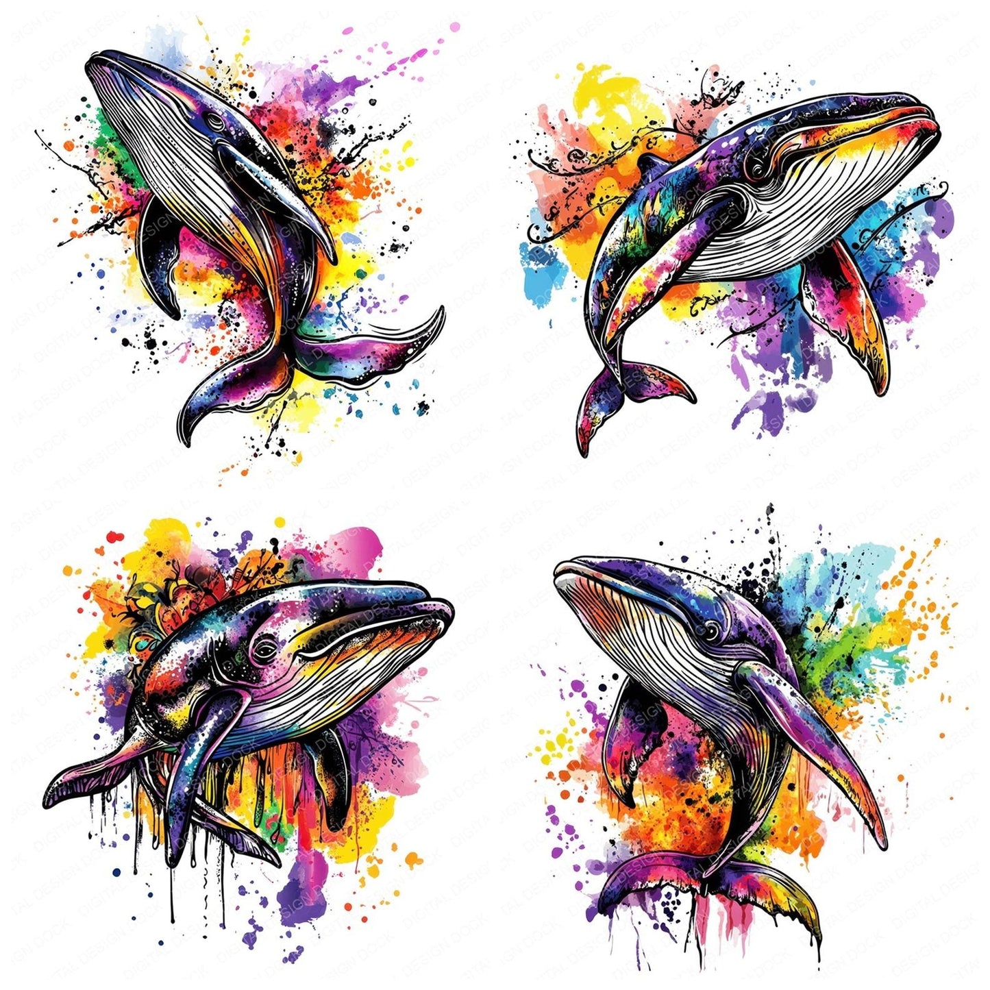 Watercolour Splatter Whale Clipart Set (DDD007373)