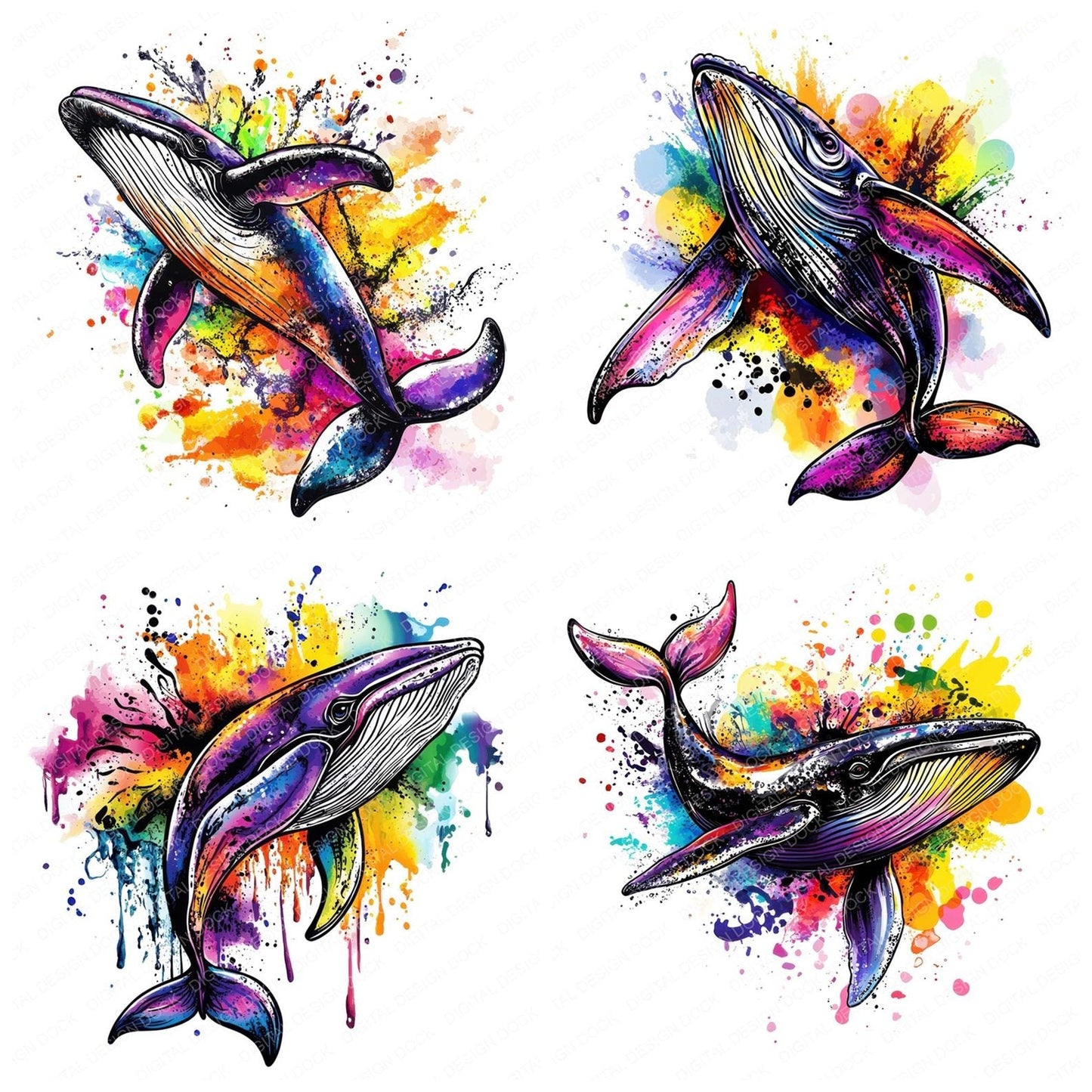 Watercolour Splatter Whale Clipart Set (DDD007373)