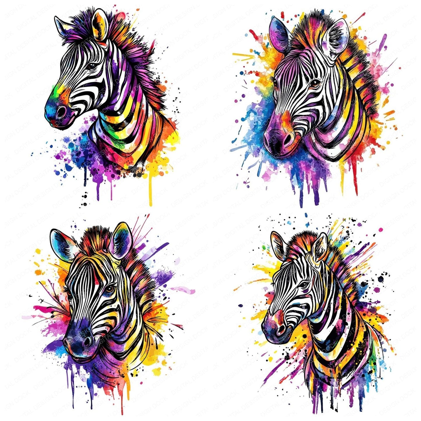 Watercolour Splatter Zebra Clipart Set (DDD007374)
