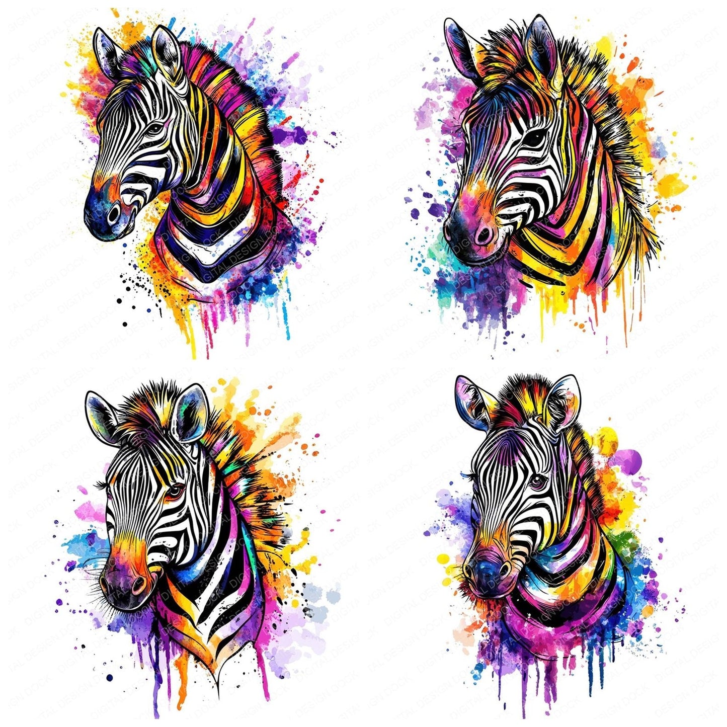 Watercolour Splatter Zebra Clipart Set (DDD007374)