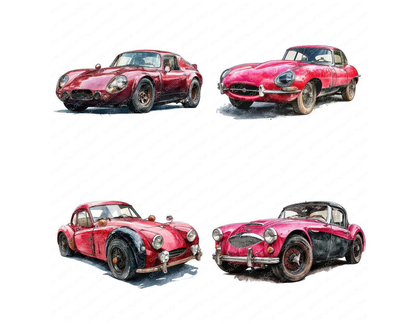 Watercolour Sports Car Clipart Set (DDD007375)
