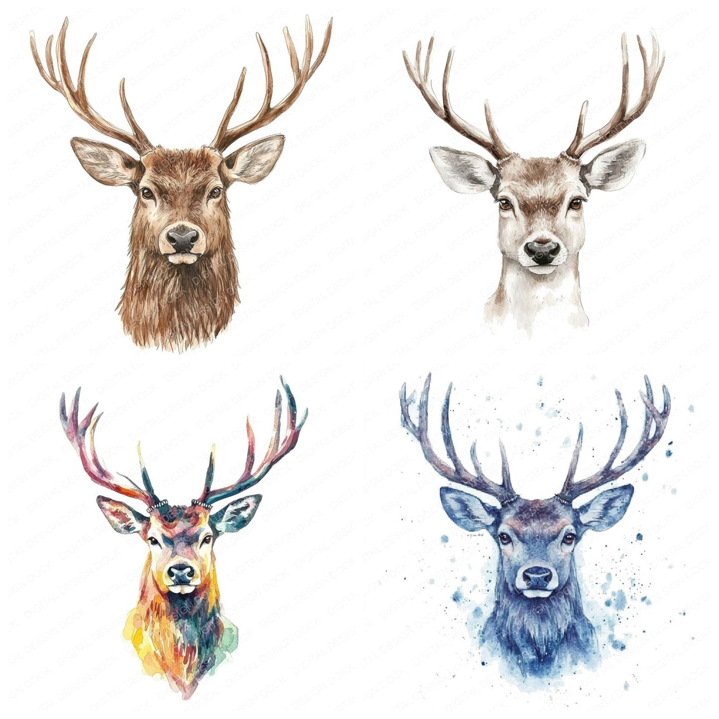 Watercolour Stag Clipart Set (DDD007379)