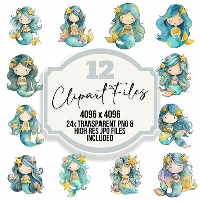 Watercolour Starfish Mermaid Clipart Set (DDD007382)