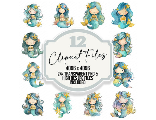 Watercolour Starfish Mermaid Clipart Set (DDD007382)