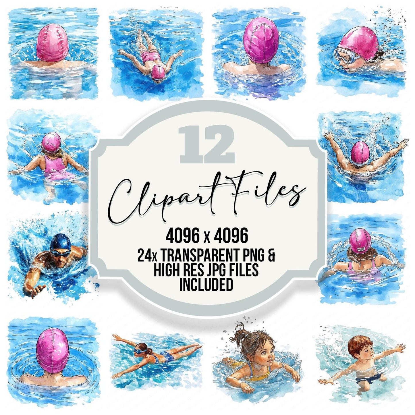 Watercolour Swimming Clipart Set (DDD007389)