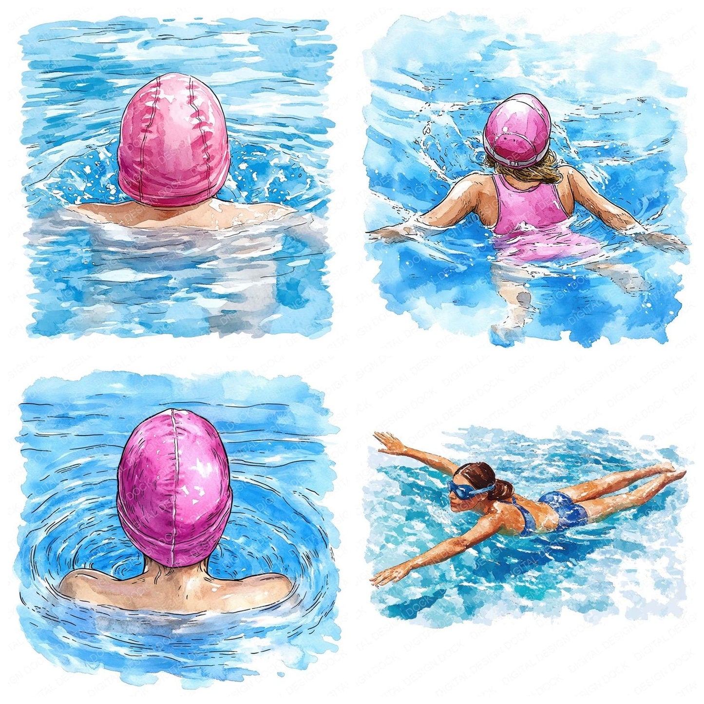 Watercolour Swimming Clipart Set (DDD007389)