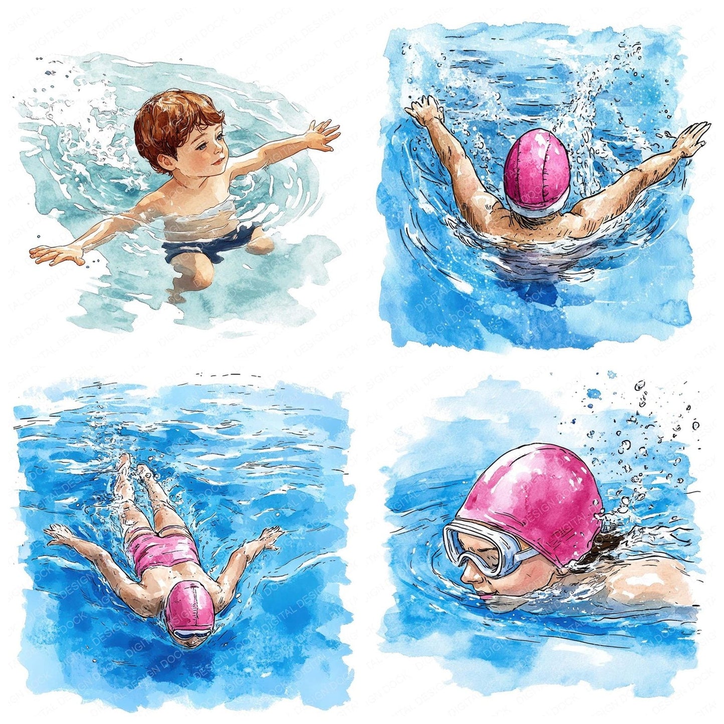Watercolour Swimming Clipart Set (DDD007389)