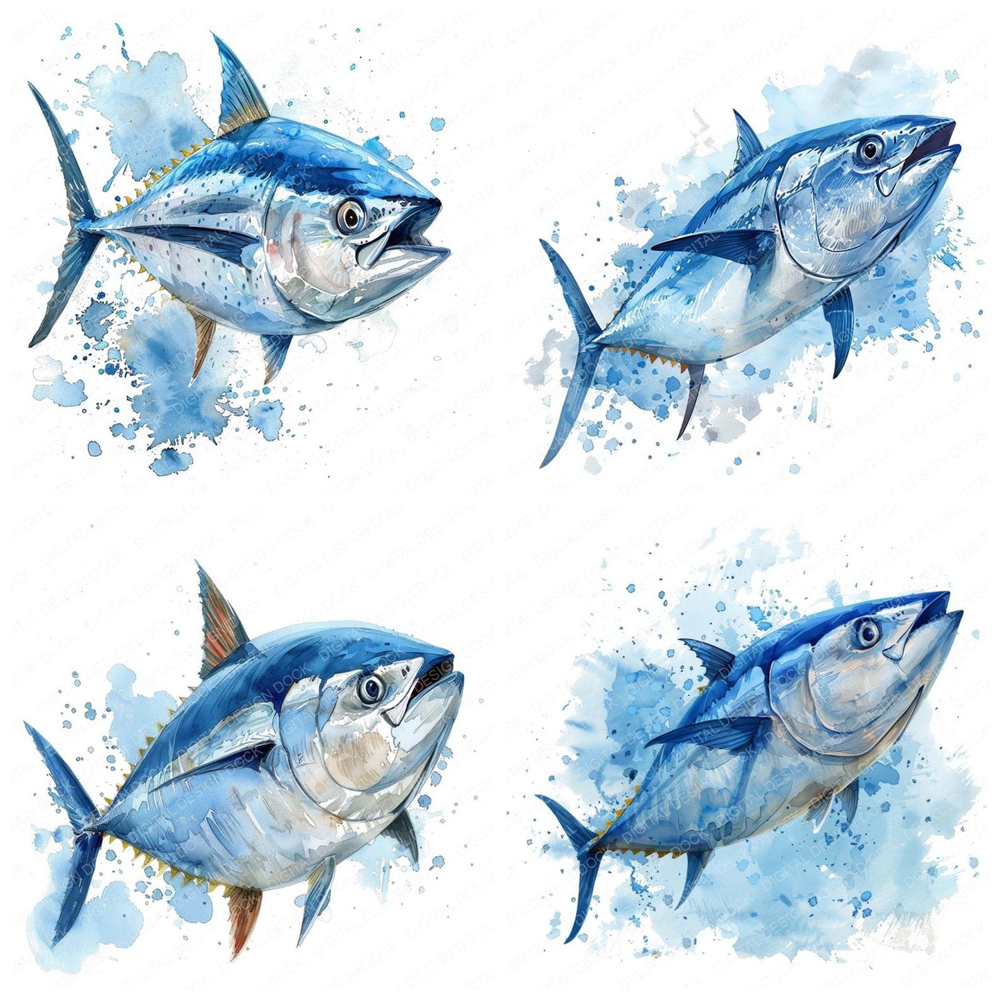 Watercolour Tuna Fish Clipart Set (DDD007399)