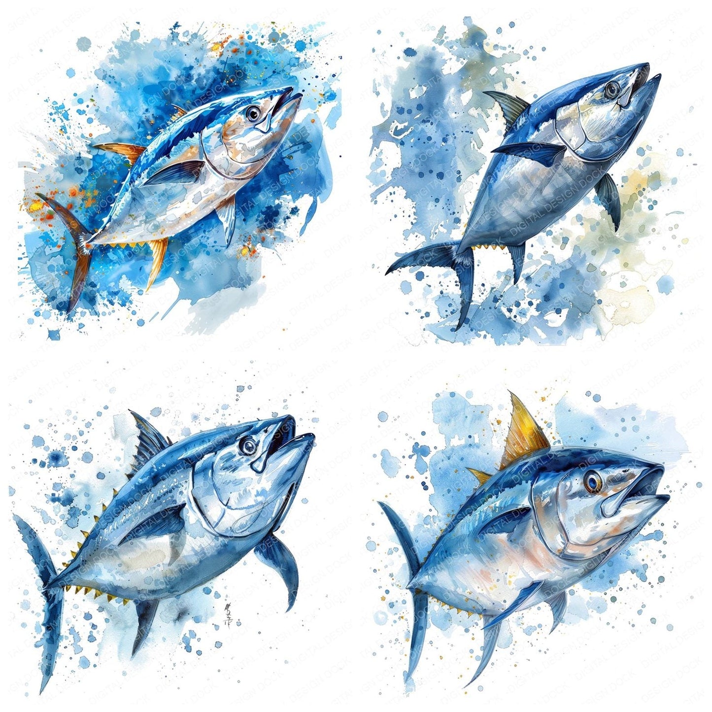Watercolour Tuna Fish Clipart Set (DDD007399)