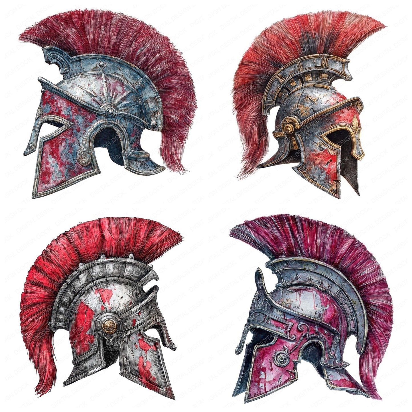 Watercolour Warrior Helmet Clipart Set (DDD007410)