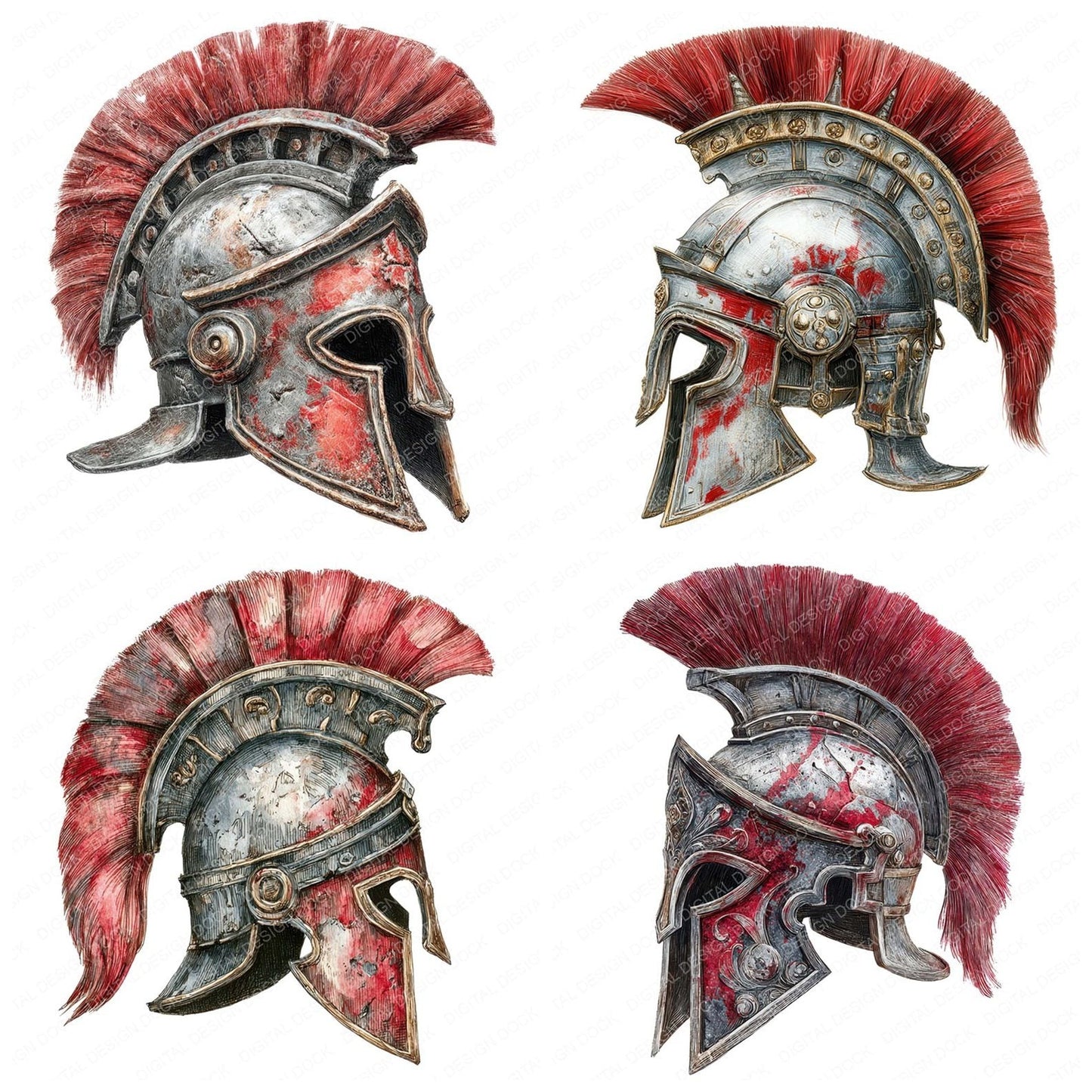Watercolour Warrior Helmet Clipart Set (DDD007410)