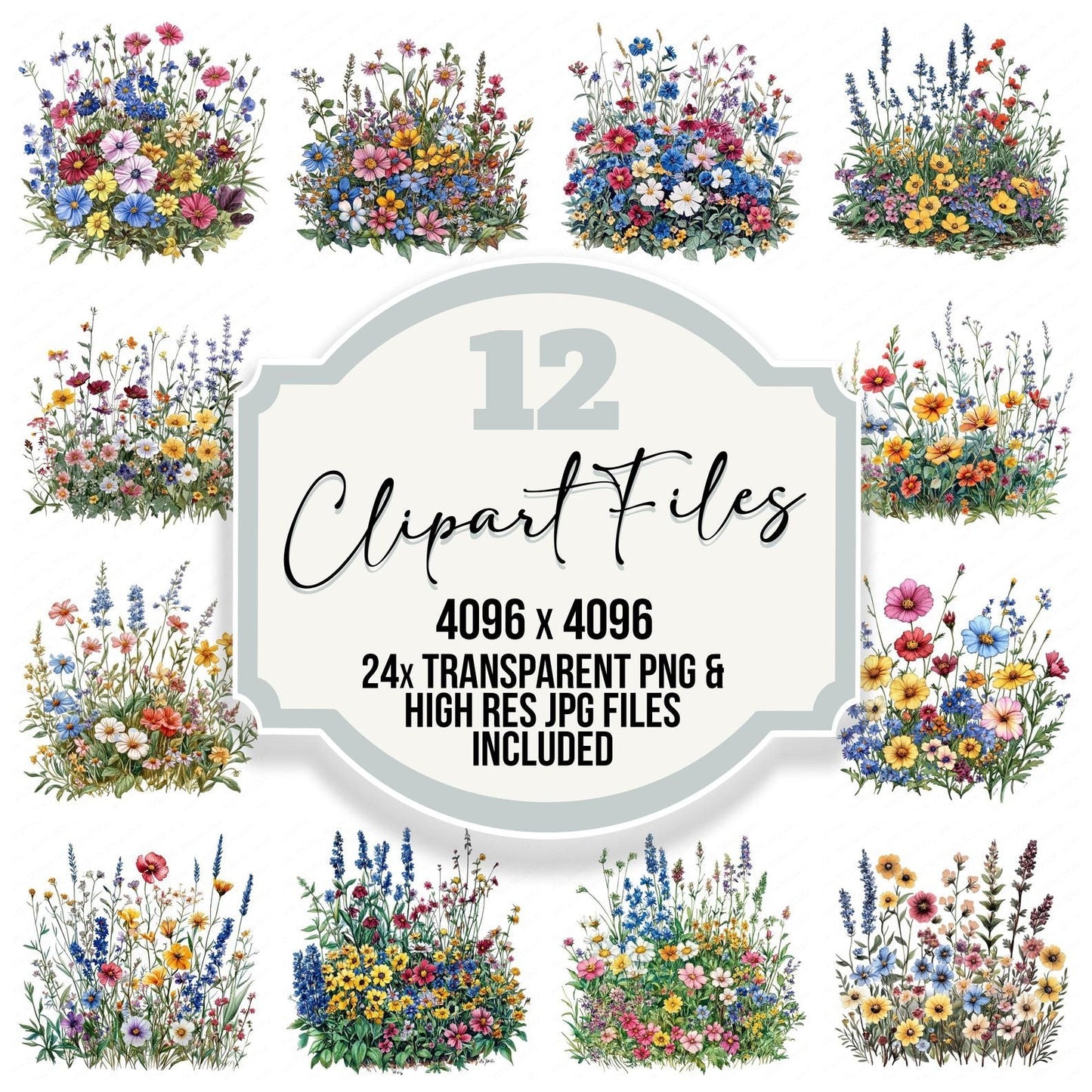 Watercolour Wildflower Flowerbed Clipart Set (DDD007417)
