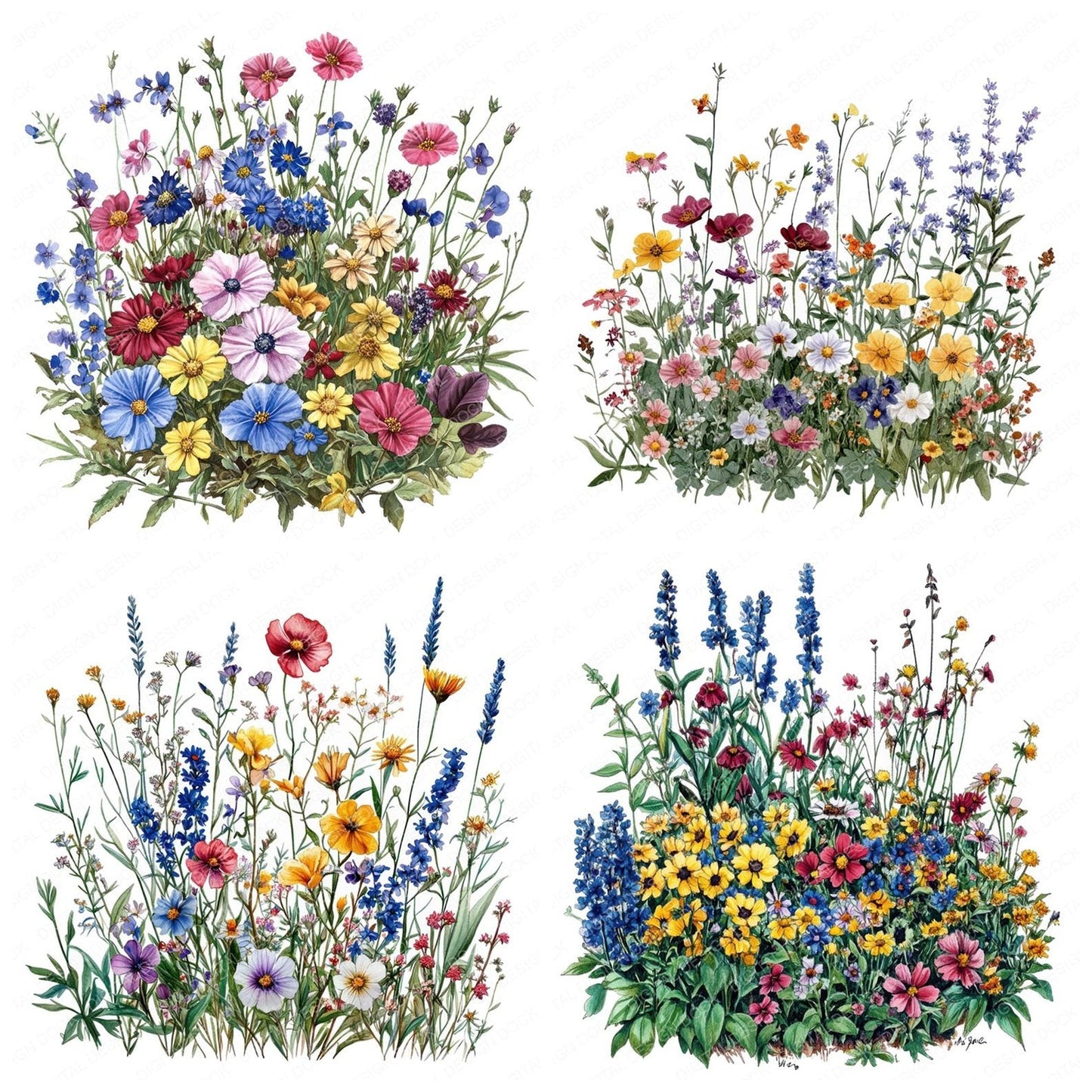 Watercolour Wildflower Flowerbed Clipart Set (DDD007417)