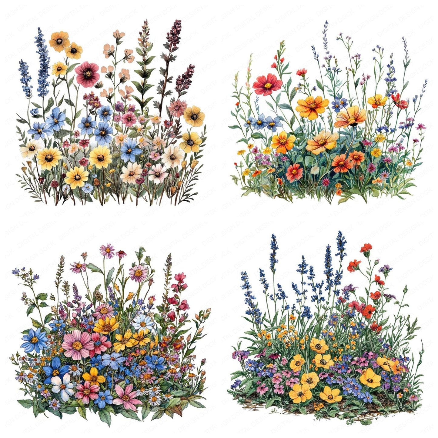 Watercolour Wildflower Flowerbed Clipart Set (DDD007417)