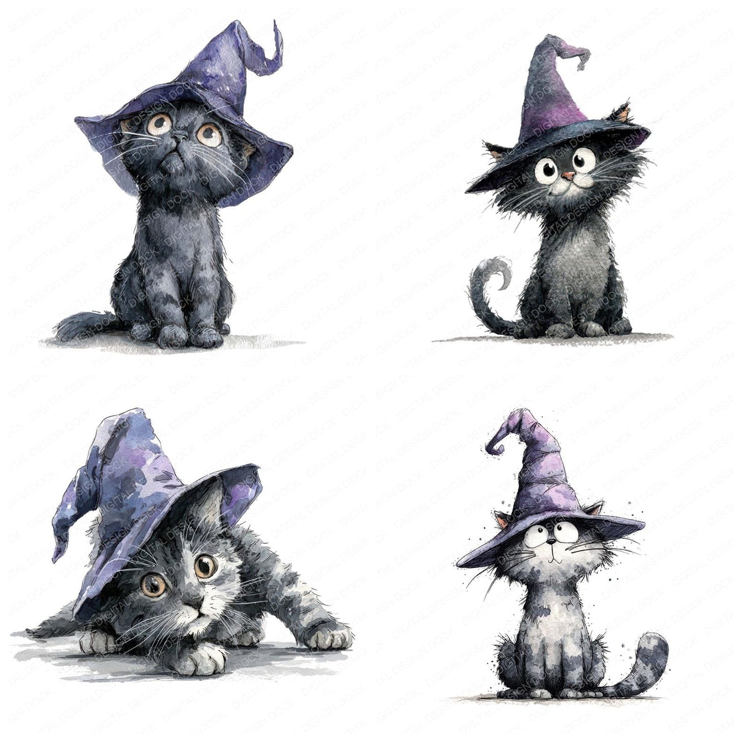 Watercolour Witch Cat Clipart Set (DDD007421)