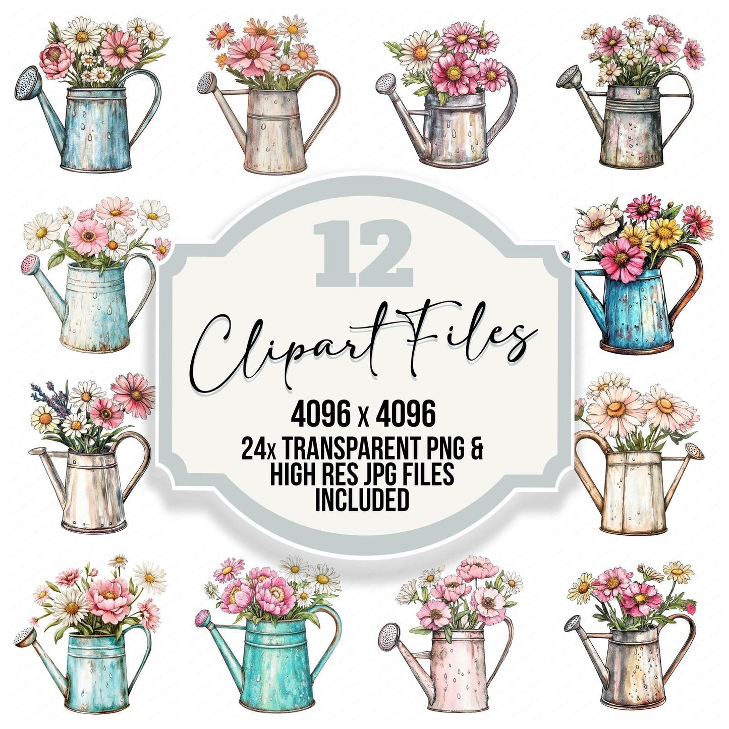 Watering Can with Florals Clipart Set (DDD007443)